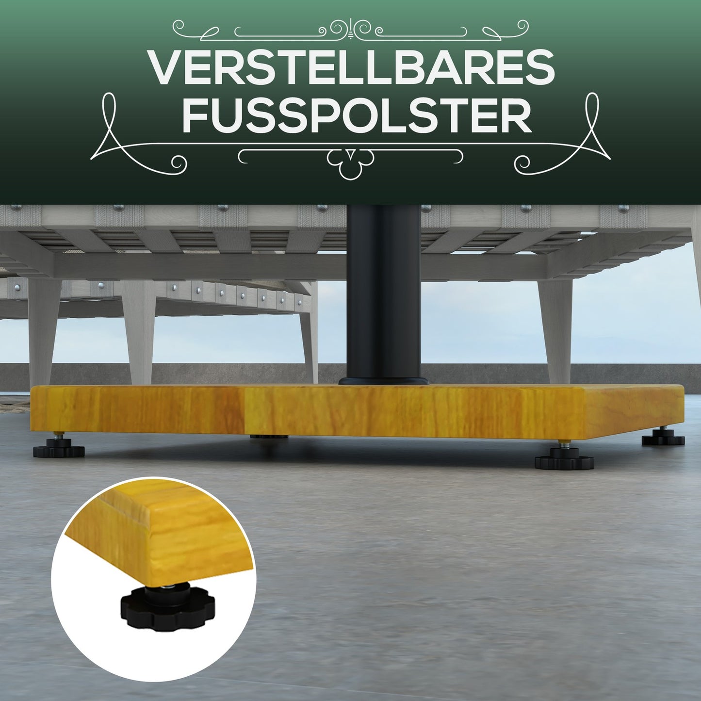 Parasol stand, 25 kg adjustable, wooden look, yellow