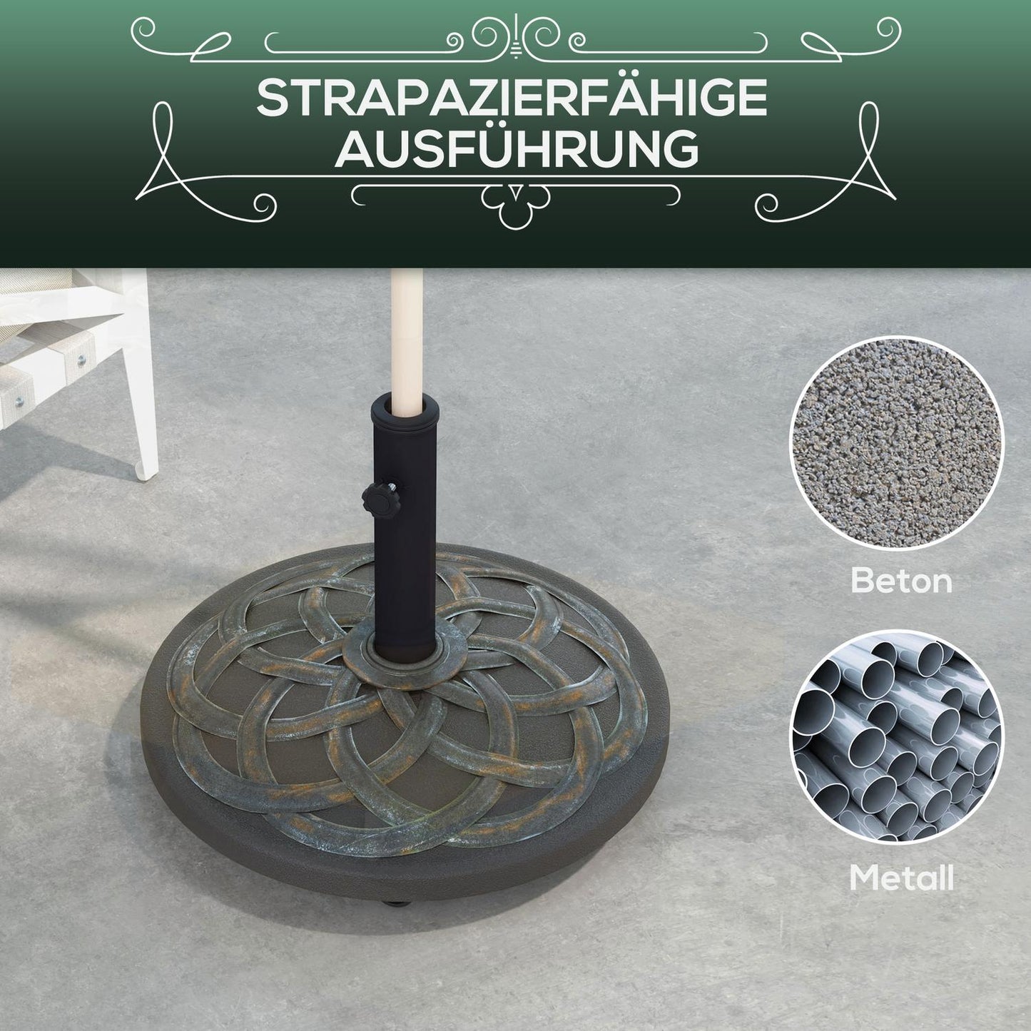 Umbrella stand with wheels, adjustable, 25 kg, bronze
