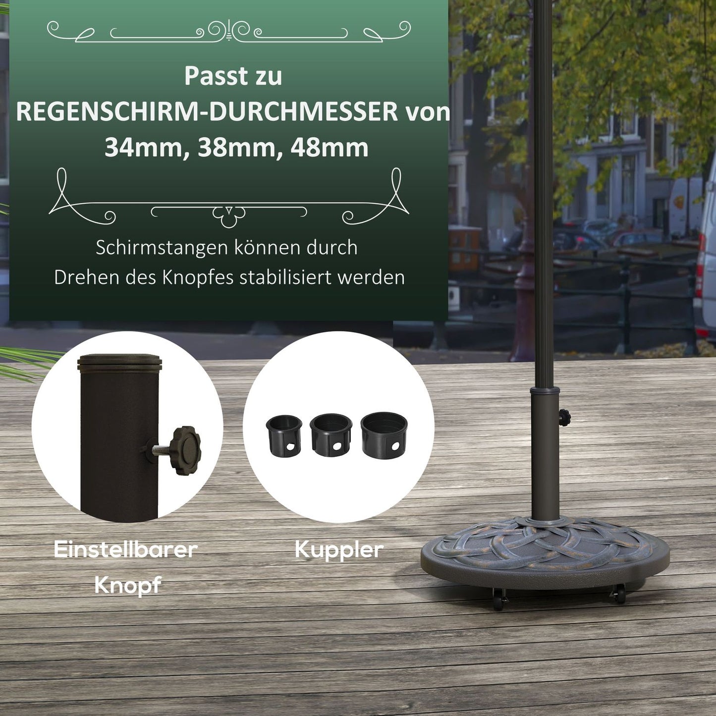 Umbrella stand with wheels, adjustable, 25 kg, bronze