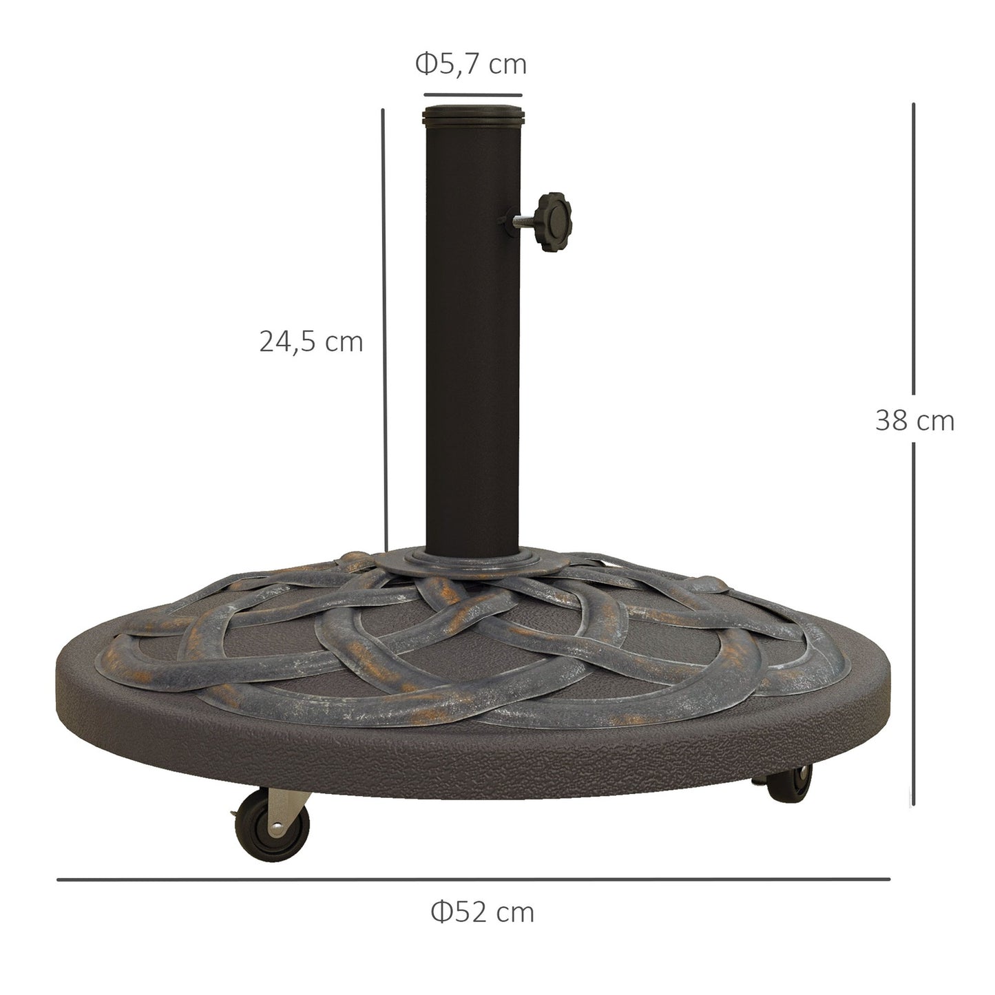 Umbrella stand with wheels, adjustable, 25 kg, bronze
