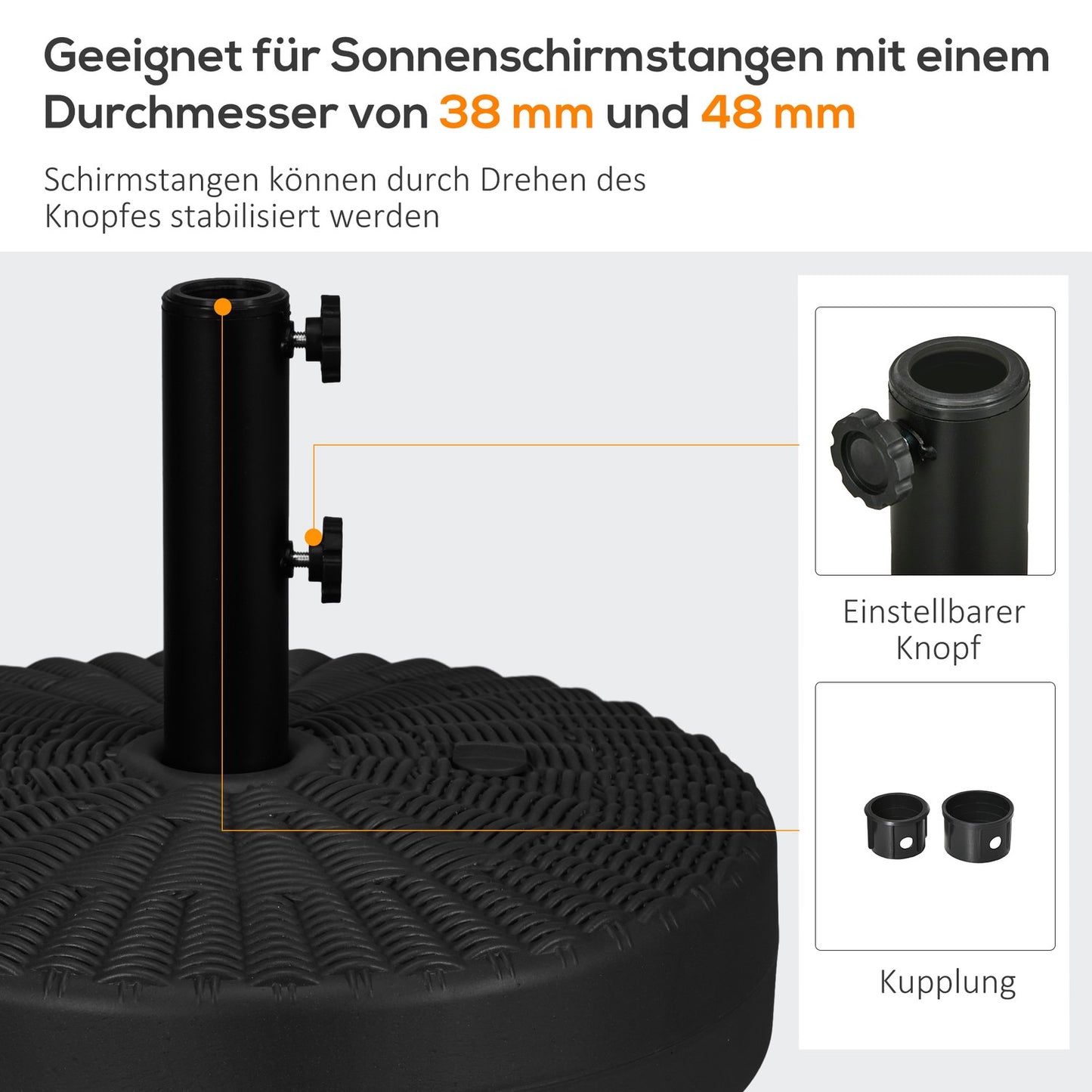Parasol stand 29 kg, black, rattan look, fits Ø38/48 mm posts