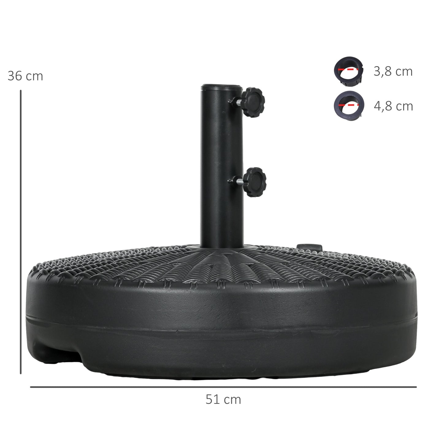 Parasol stand 29 kg, black, rattan look, fits Ø38/48 mm posts