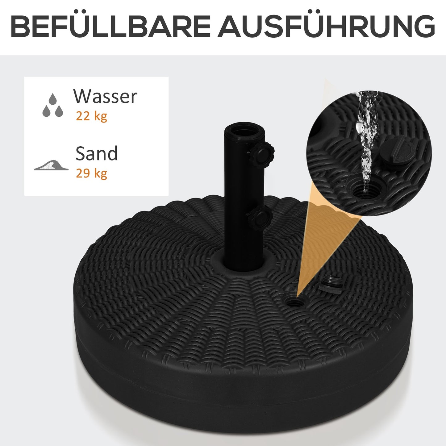 Parasol stand 29 kg, black, rattan look, fits Ø38/48 mm posts
