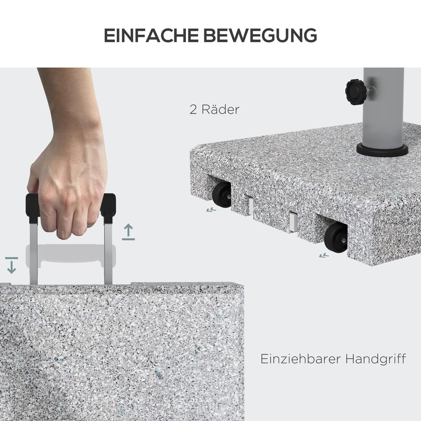 Parasol stand in granite with wheels, 38.5 kg, fits Ø 32-48 mm
