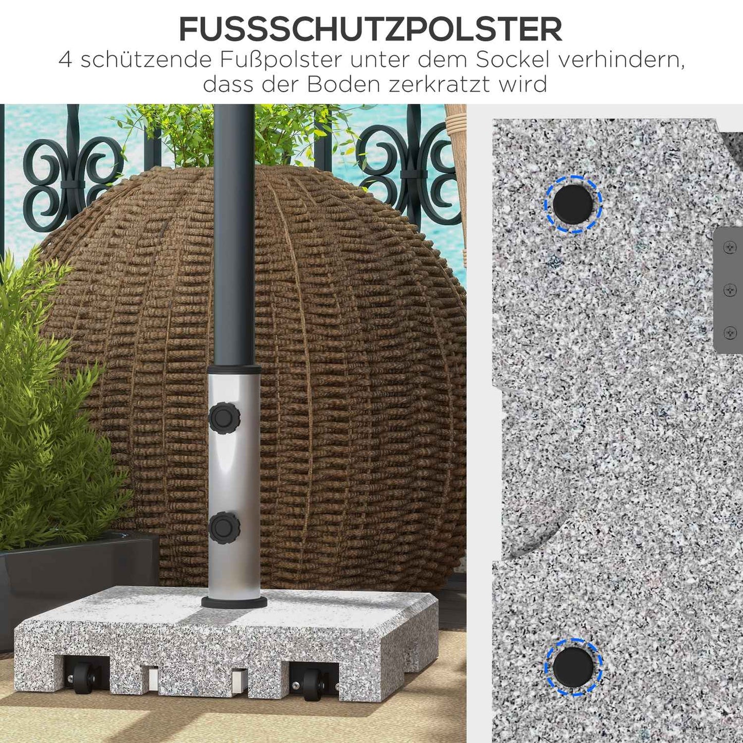 Parasol stand in granite with wheels, 38.5 kg, fits Ø 32-48 mm