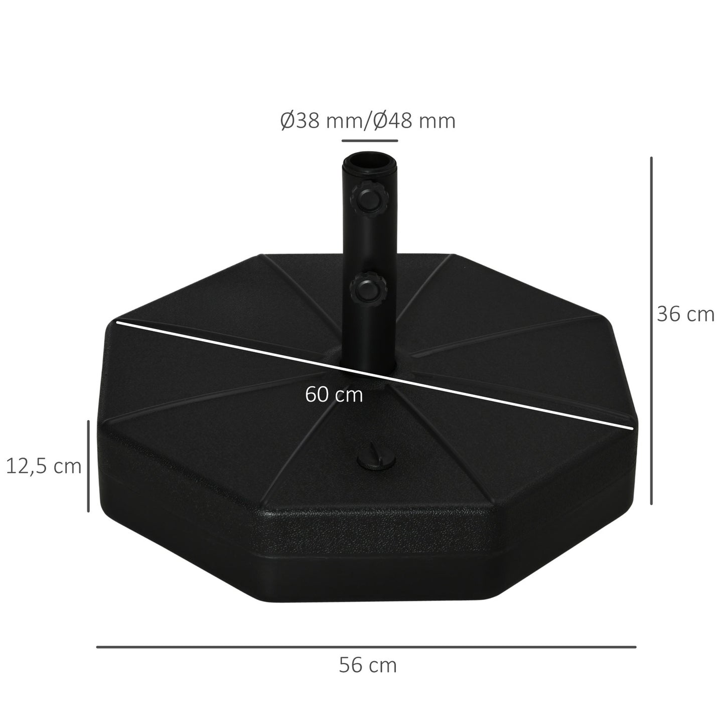 Parasol base 40 kg for 38/48 mm poles, water/sand fillable