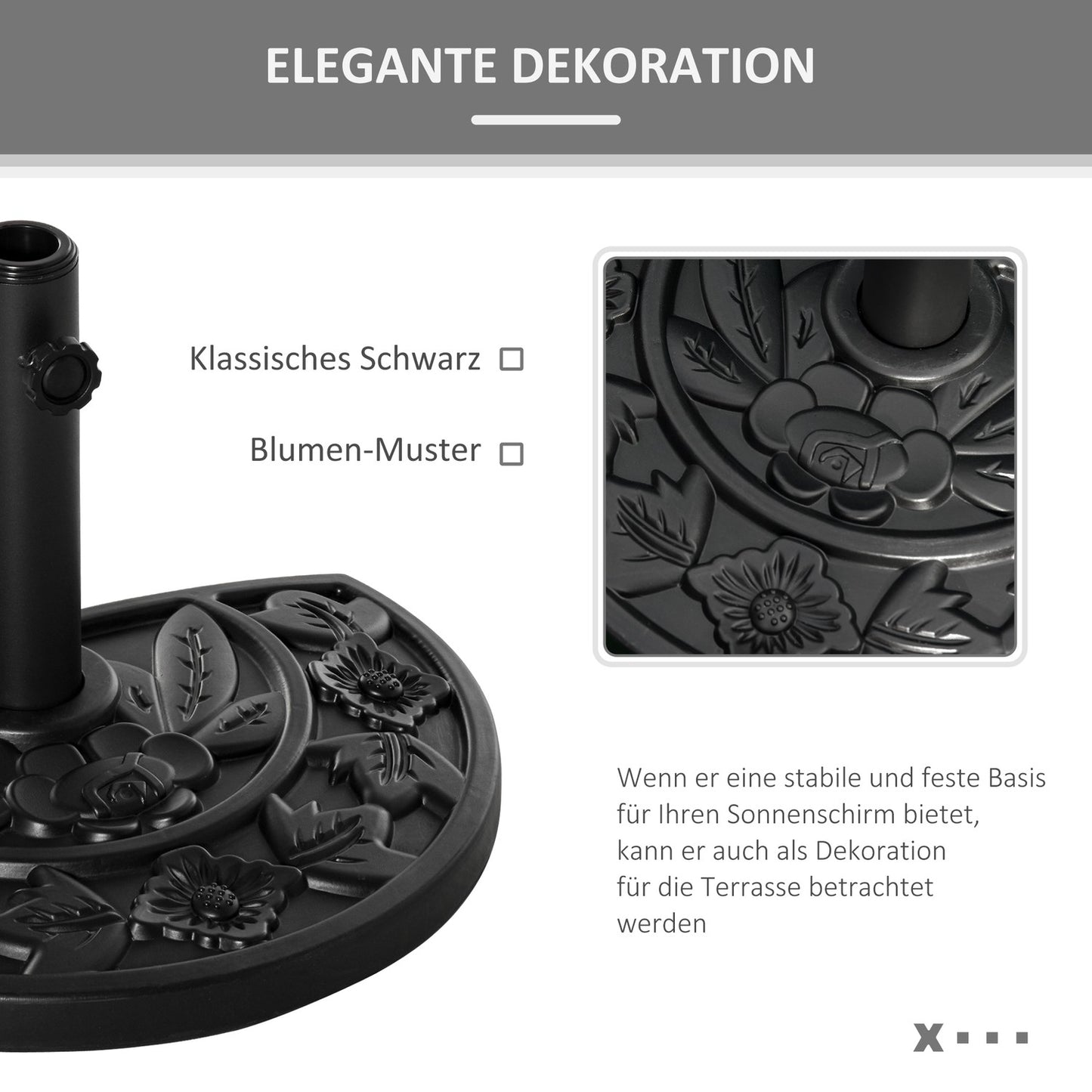 Garden Umbrella Base 9Kg, Flower Design, Ø35/38/48Mm