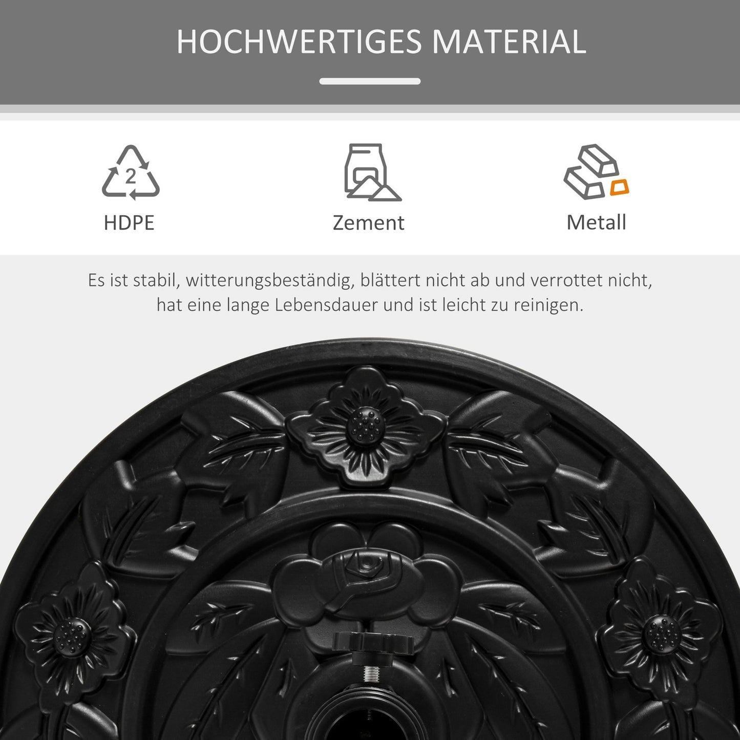 Garden Umbrella Base 9Kg, Flower Design, Ø35/38/48Mm