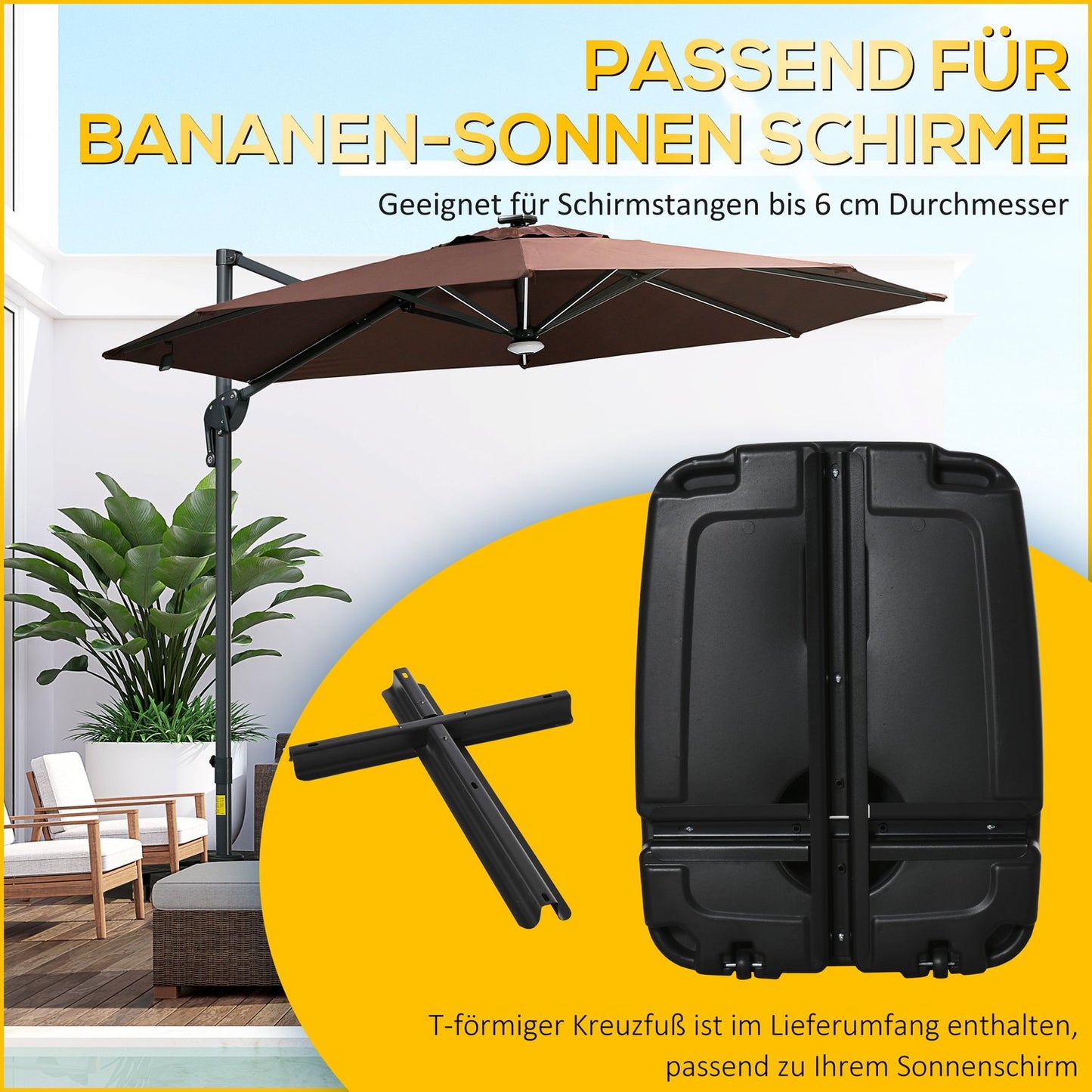 Cantilever parasol stand, 100 kg capacity, 80x60x20 cm