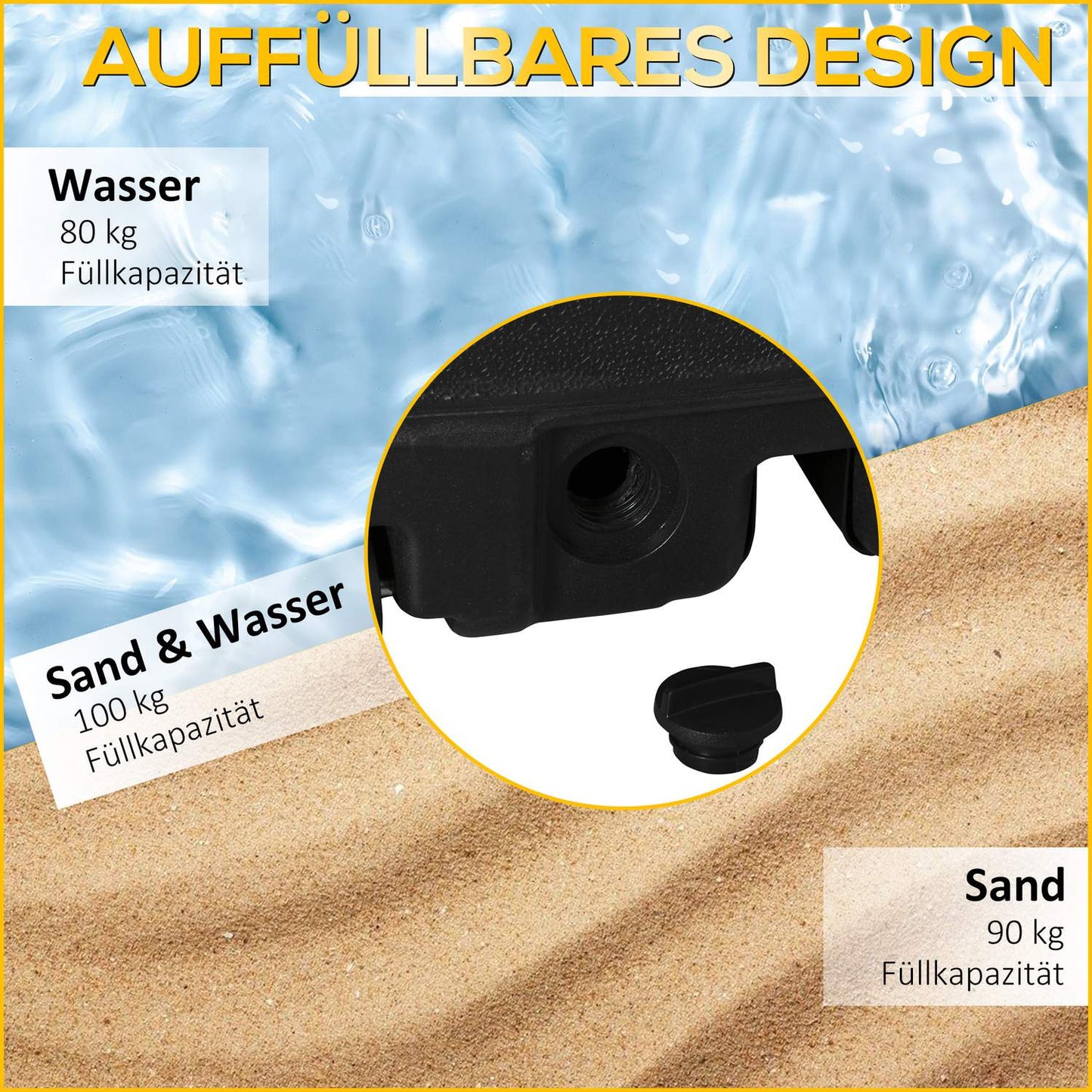 Cantilever parasol stand, 100 kg capacity, 80x60x20 cm