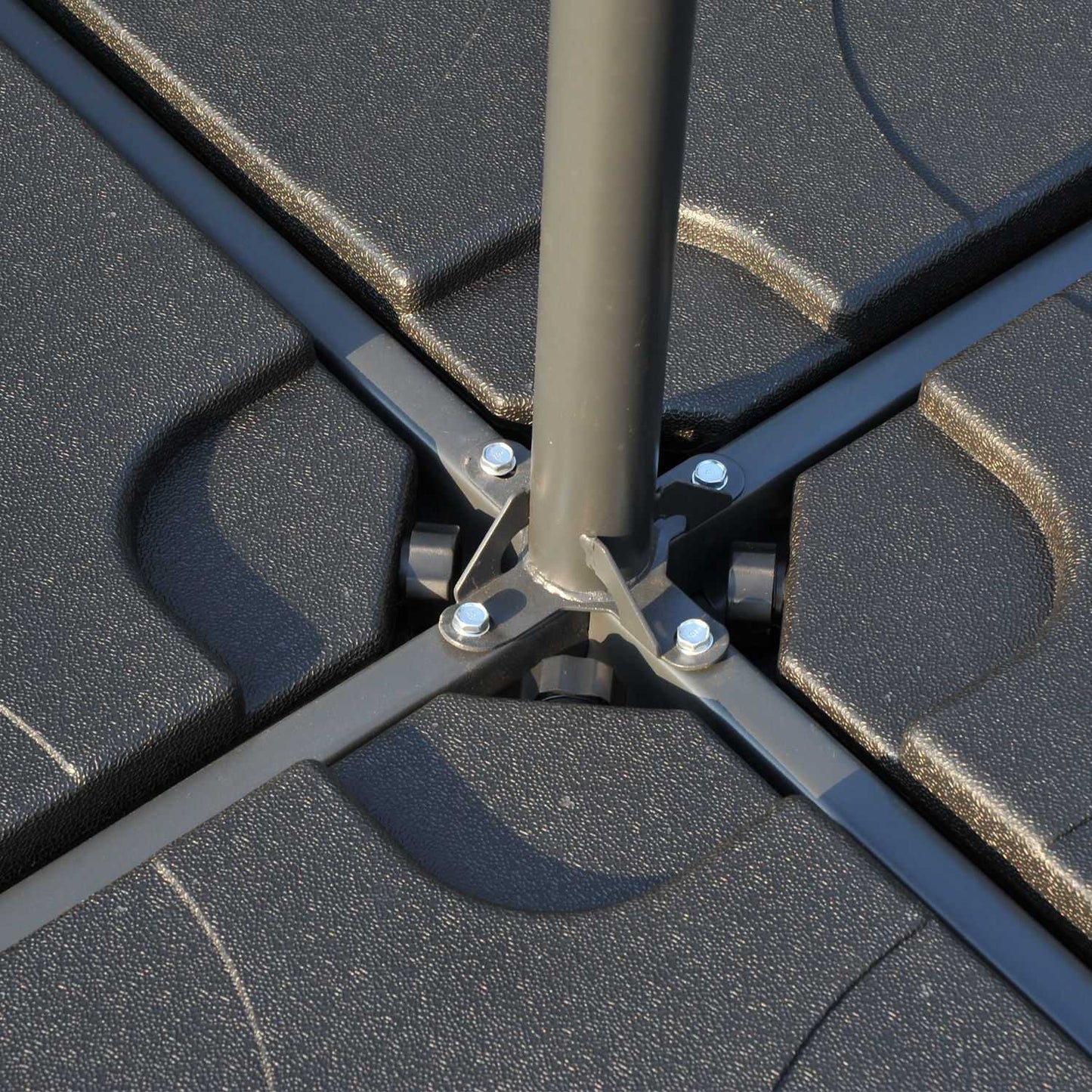 Parasol stand, refillable umbrella base, 4-part, black 50x50 cm