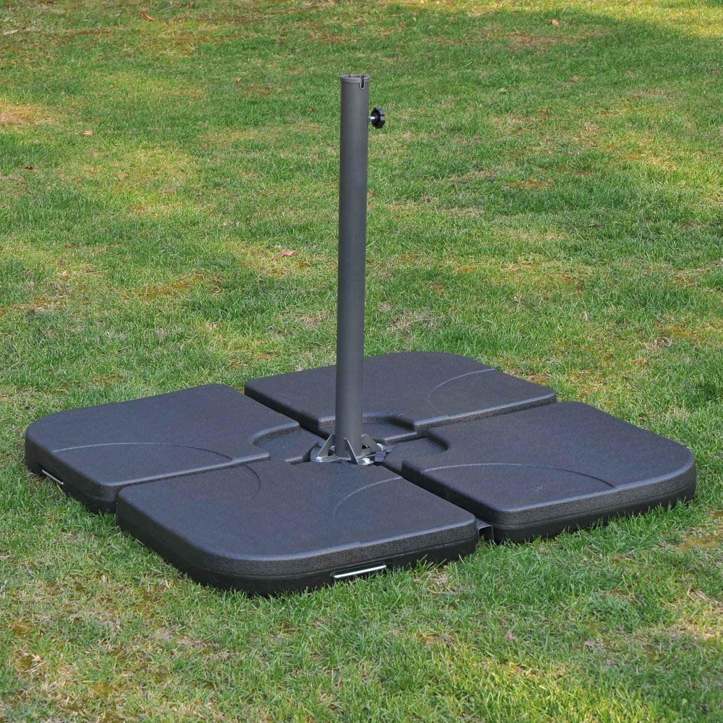 Parasol stand, refillable umbrella base, 4-part, black 50x50 cm