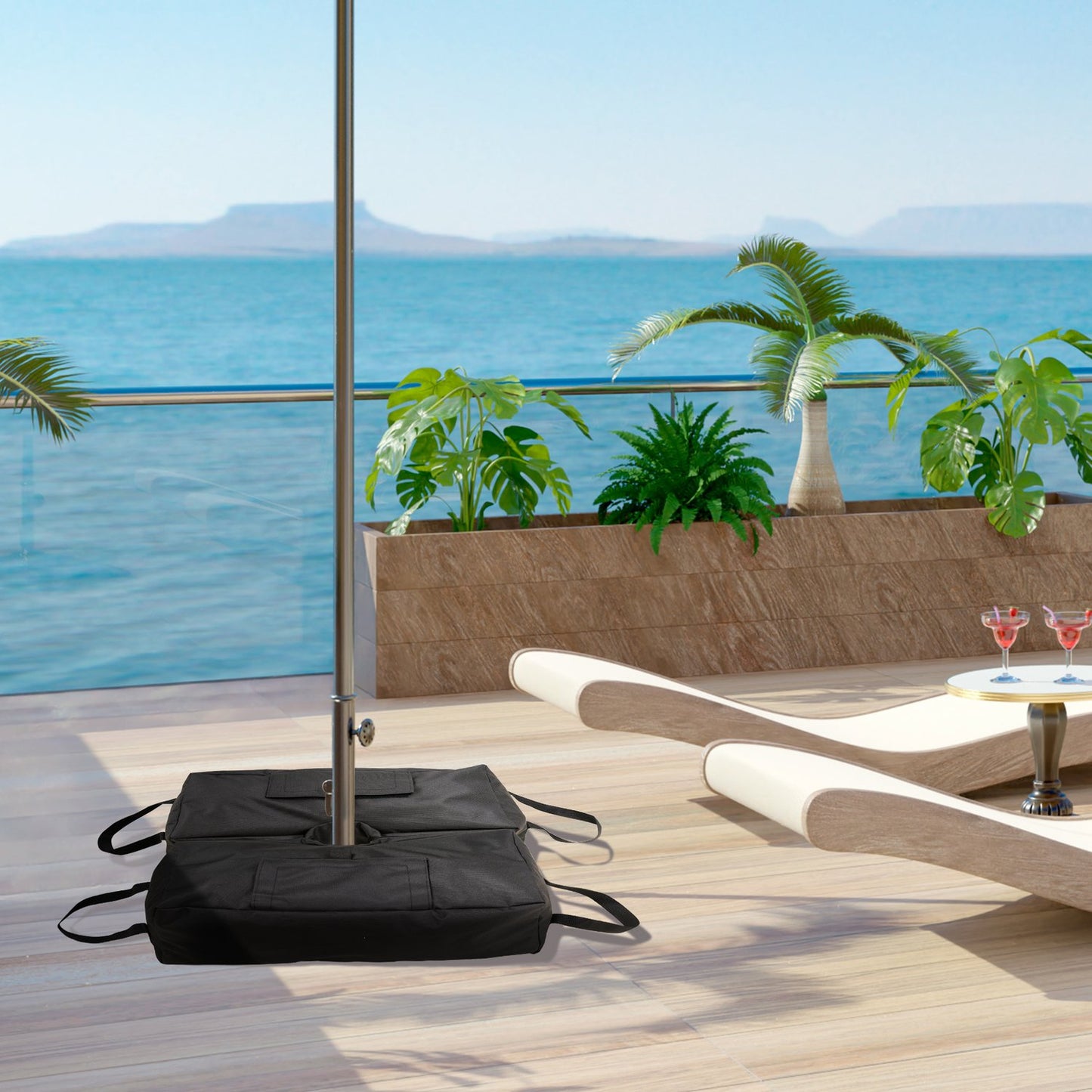 Parasol stand with shovel - 50 kg fillable sandbags, black