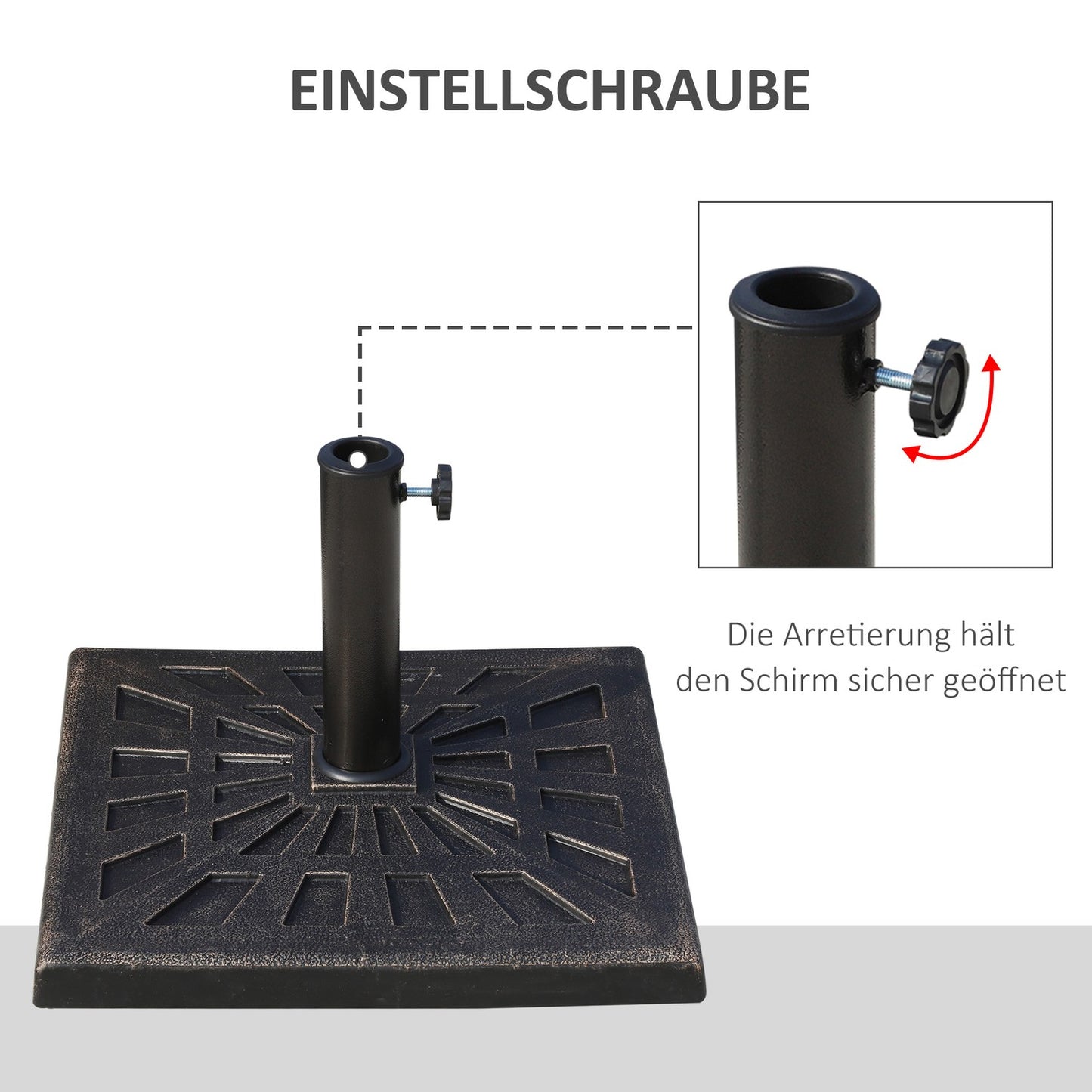 Umbrella stand in black synthetic resin, 15 kg, fits Ø38/48 mm