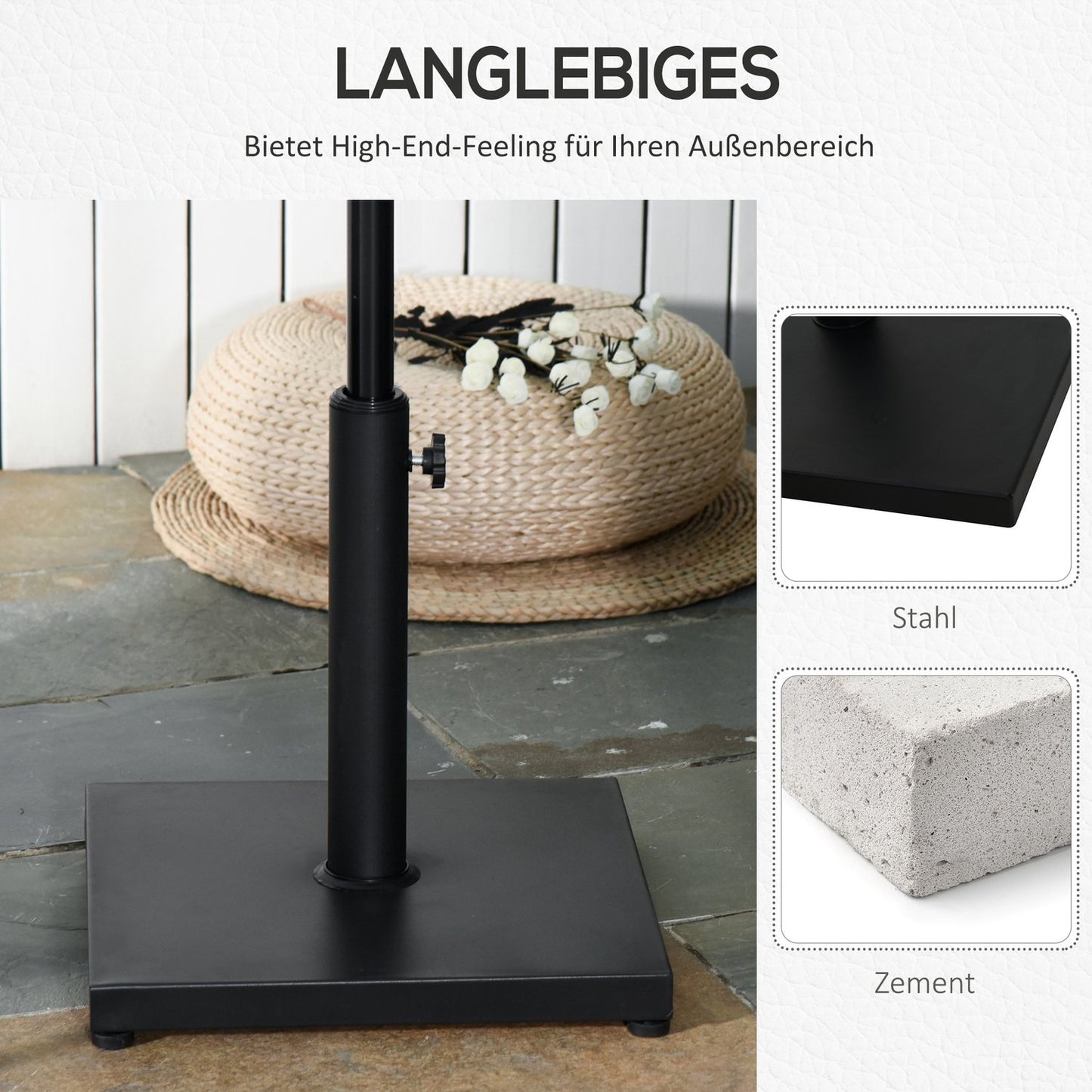 Black Metal & Cement Umbrella Base, 13 Kg, Fits Ø35-48 Mm