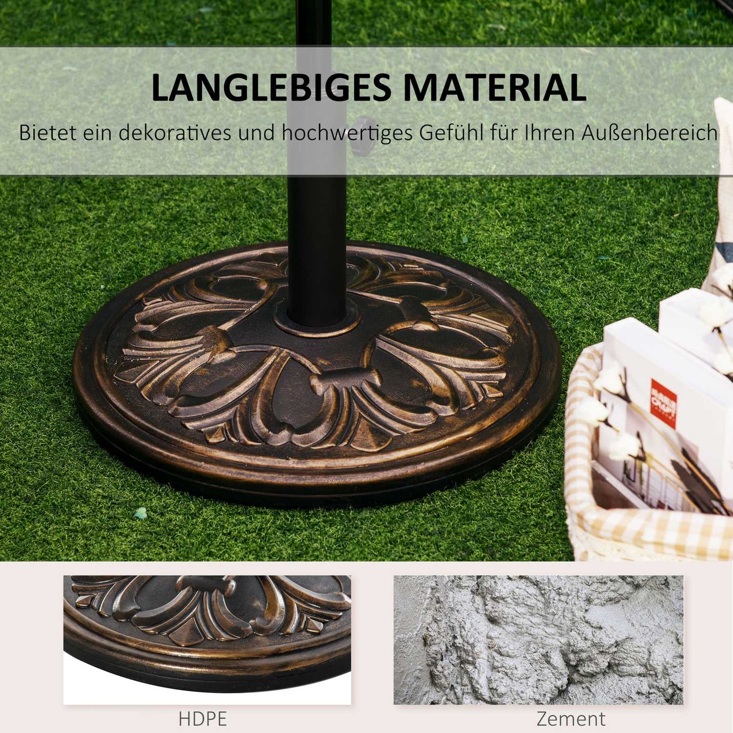 Antique bronze umbrella base, 13 kg, fits Ø35-48mm poles