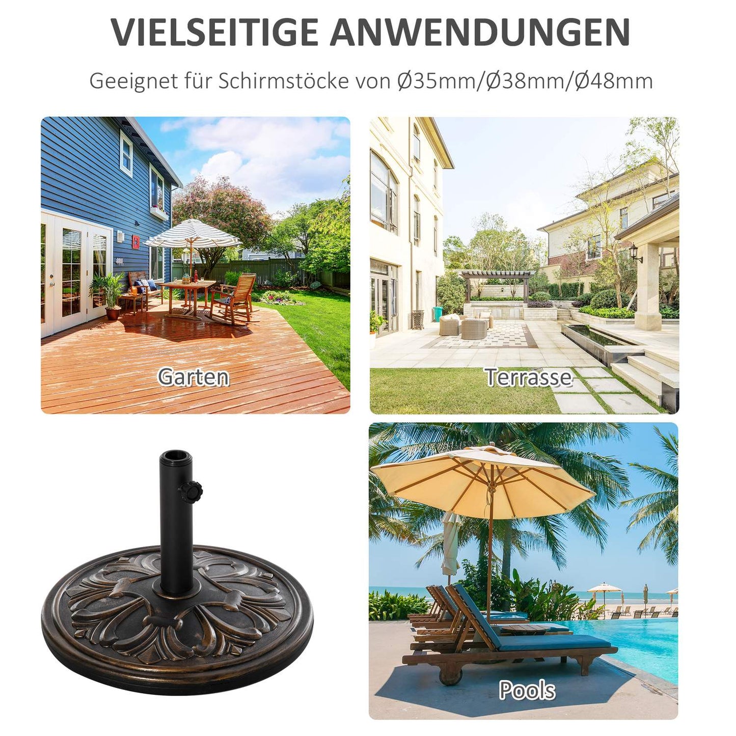 Antique bronze umbrella base, 13 kg, fits Ø35-48mm poles