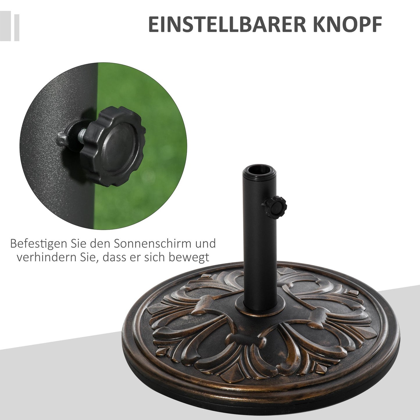 Antique bronze umbrella base, 13 kg, fits Ø35-48mm poles