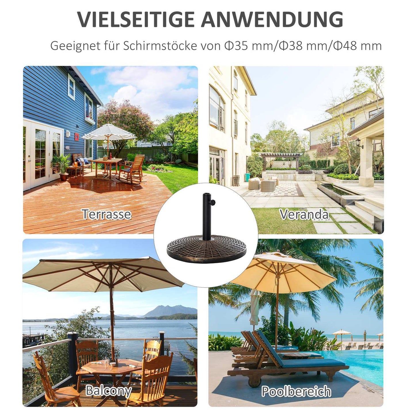 Heavy-Duty 25 Kg Rattan Look Parasol Base, Ø53 X 40 Cm