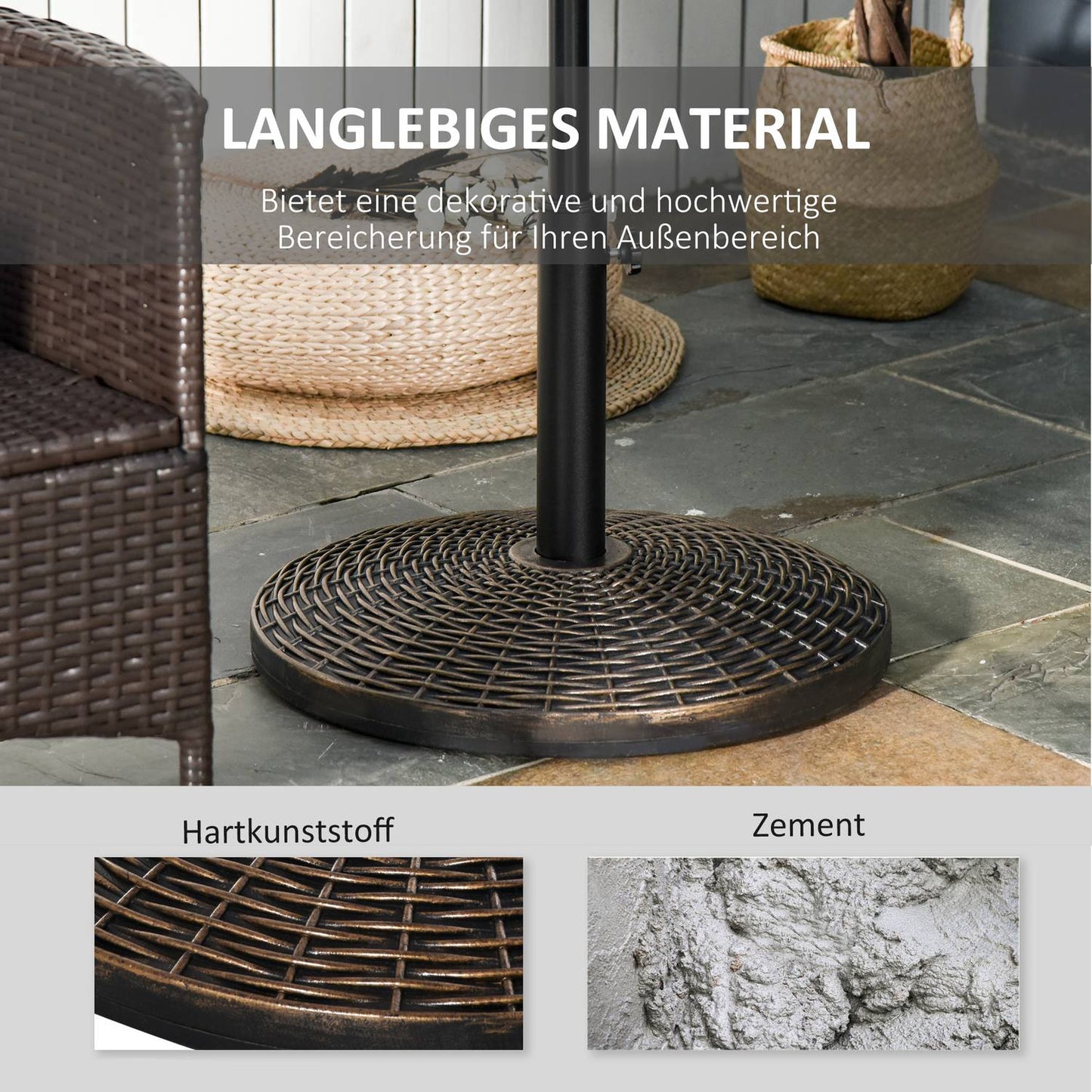Heavy-Duty 25 Kg Rattan Look Parasol Base, Ø53 X 40 Cm