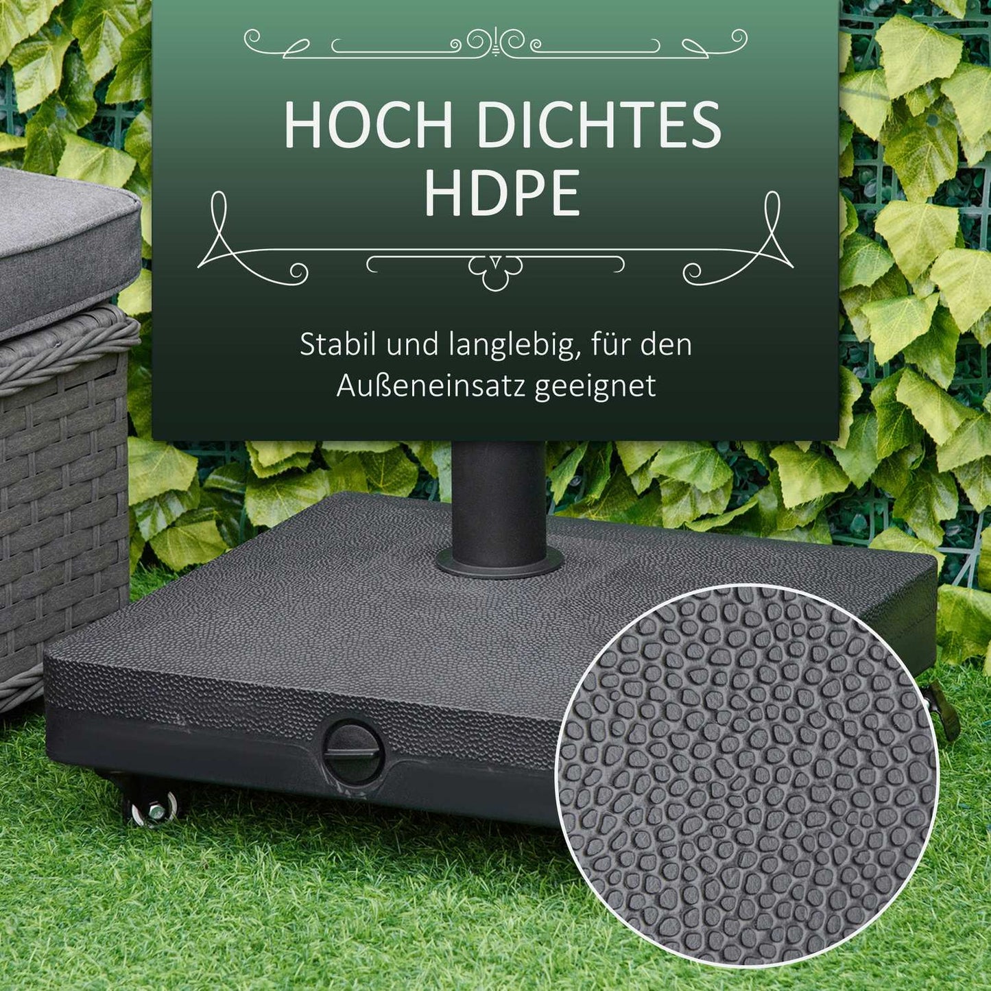 Black Parasol Stand With Wheels, Fits 38/48 mm poles, 45x45 cm