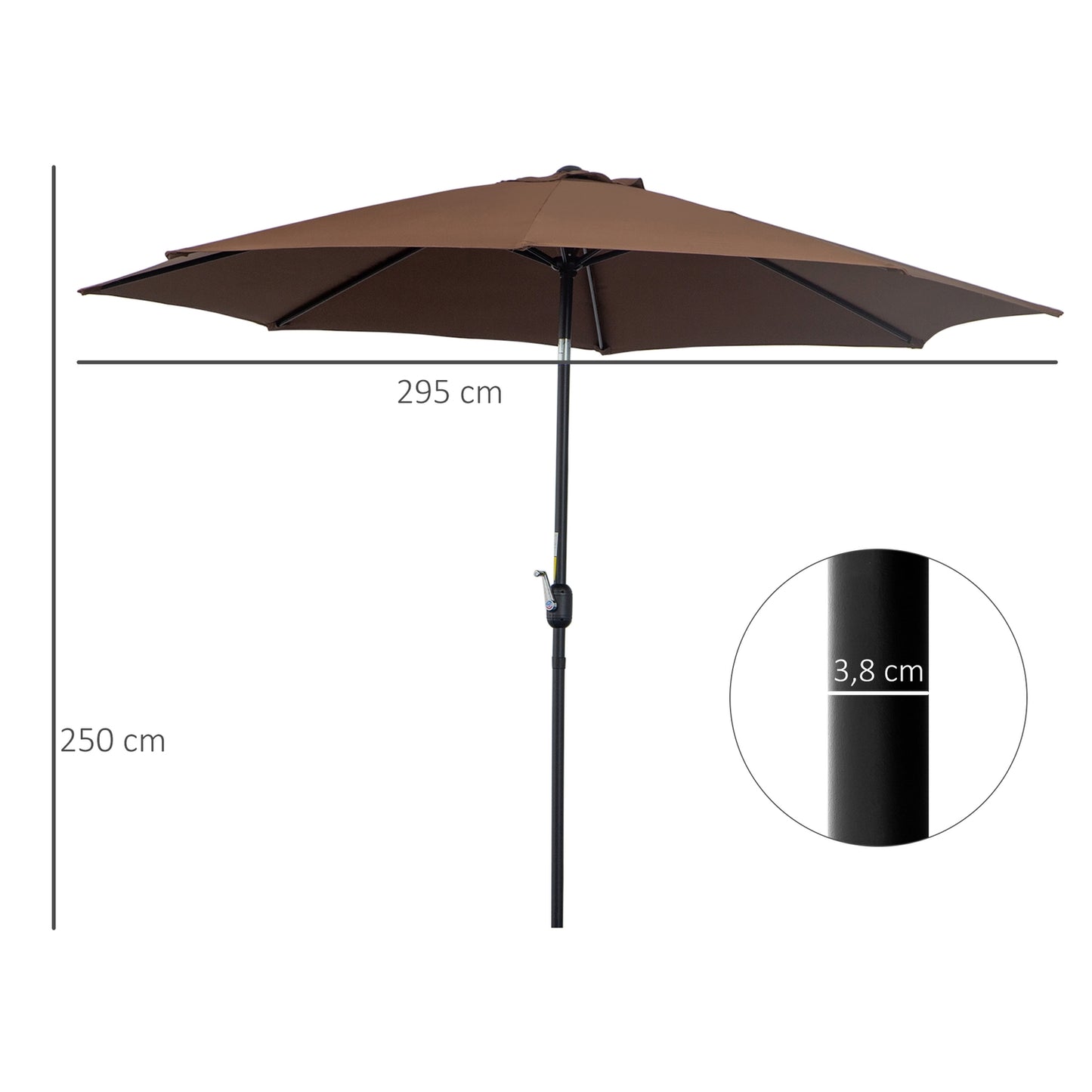 Brown Market Parasol With Crank, Ø2.95m, Durable Polyester