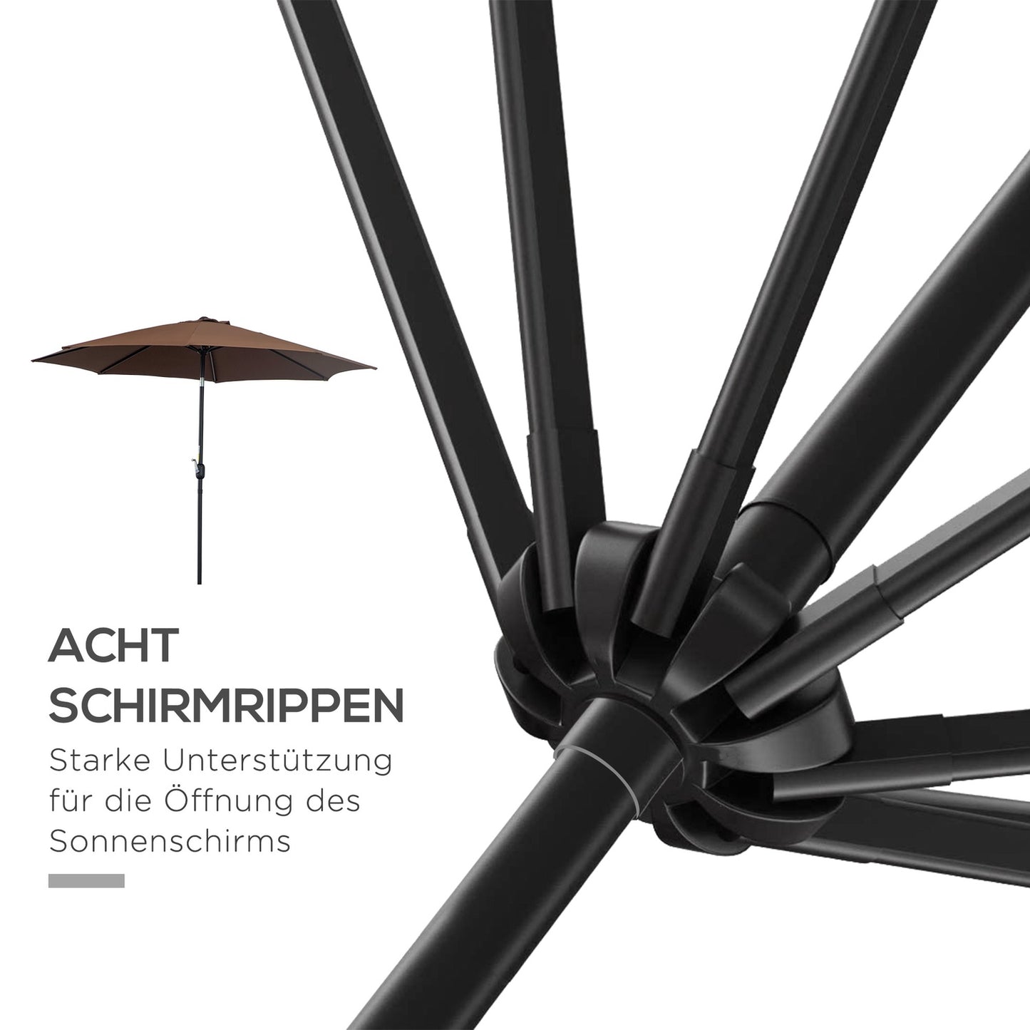 Brown Market Parasol With Crank, Ø2.95m, Durable Polyester