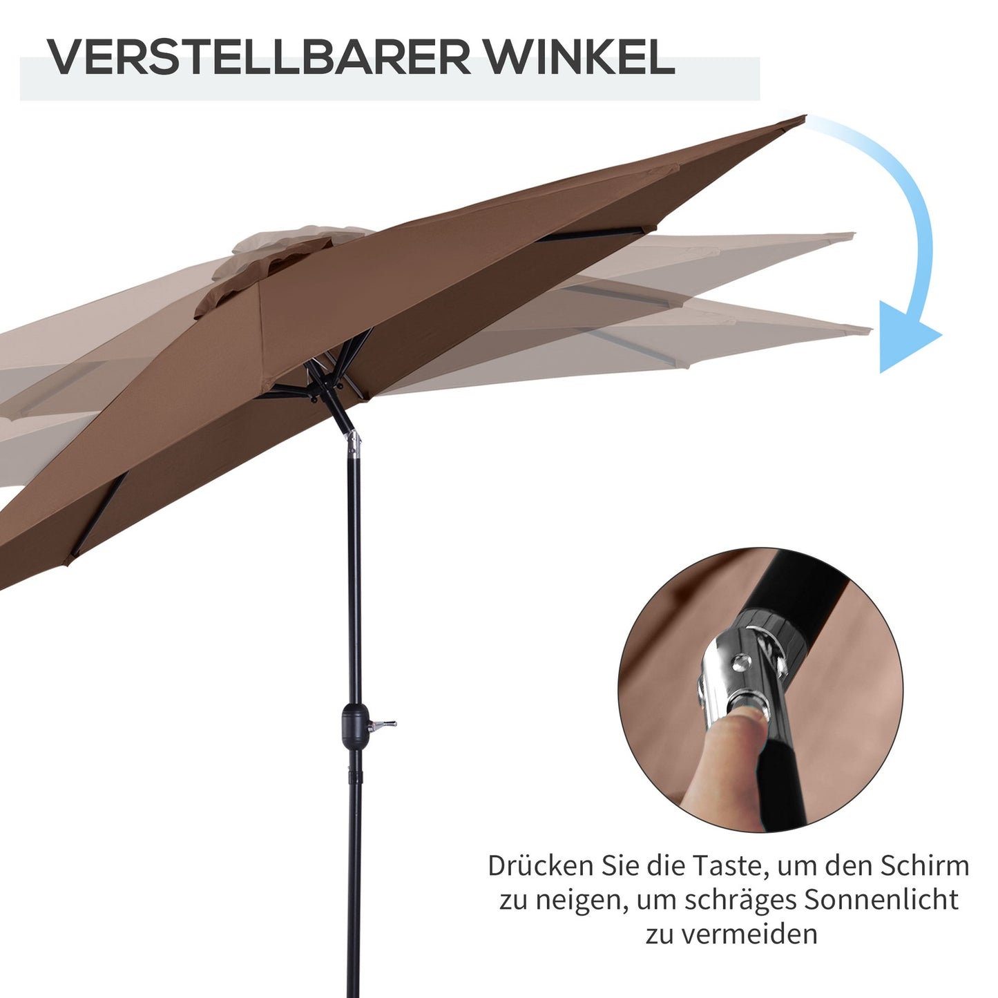 Brown Market Parasol With Crank, Ø2.95m, Durable Polyester