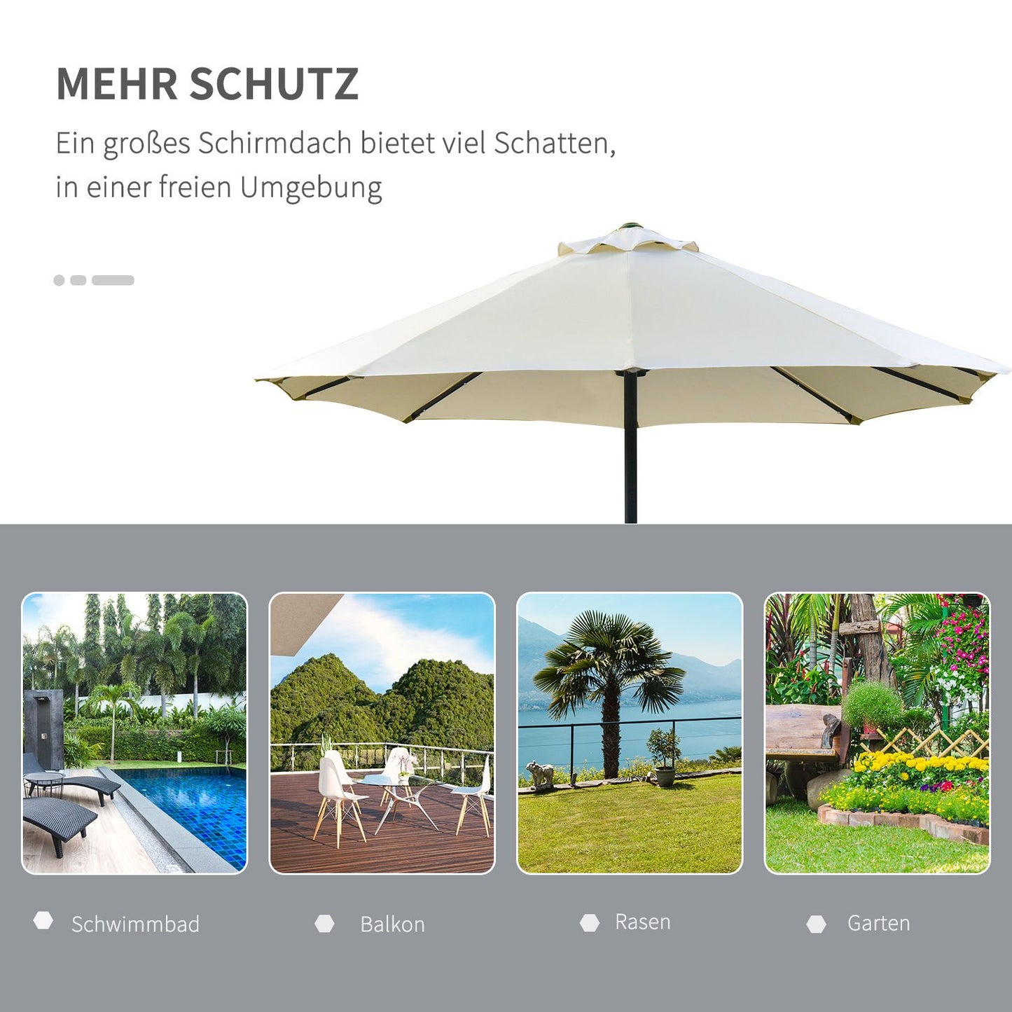 Large oval garden parasol - 440x260cm, LED, Creamy white