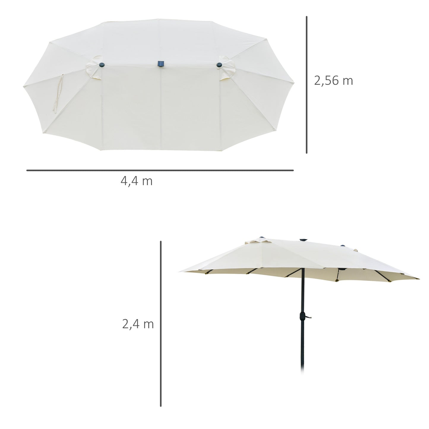 Large oval garden parasol - 440x260cm, LED, Creamy white