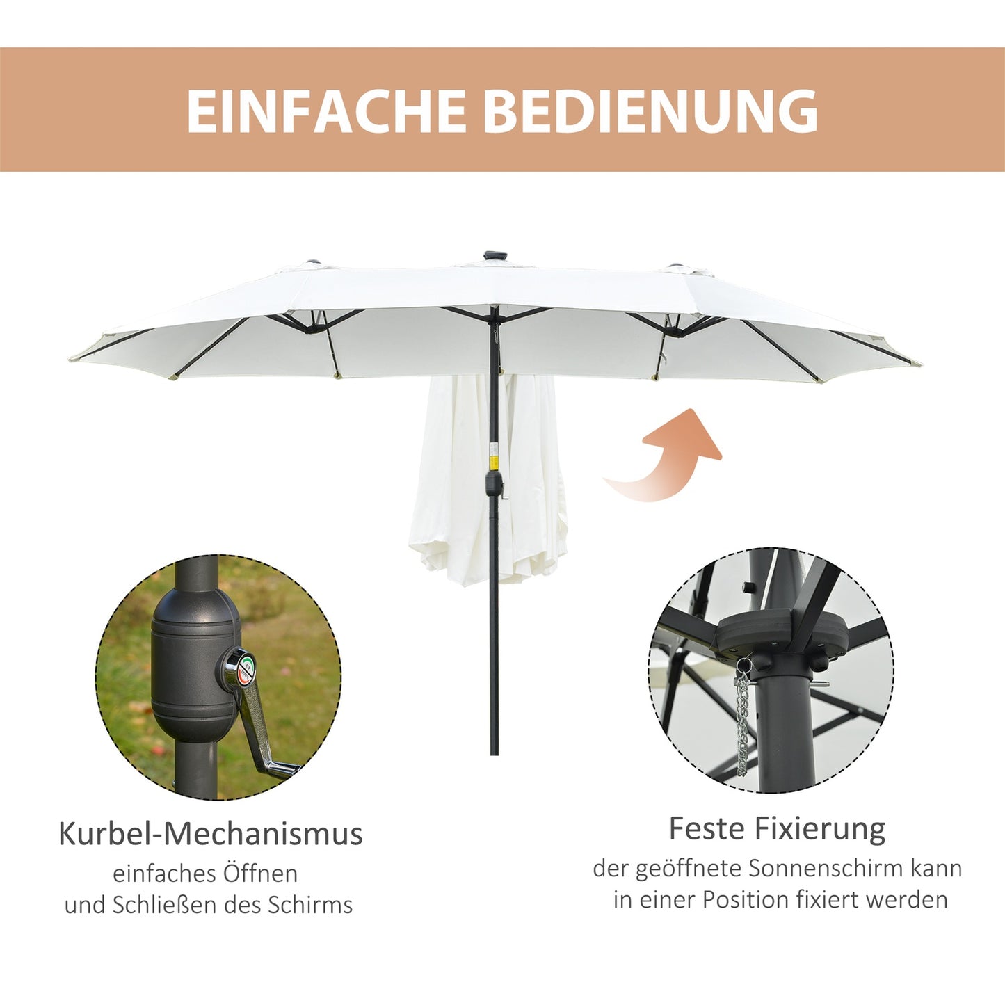 4.5 M double garden parasol with LED - Black & Cream