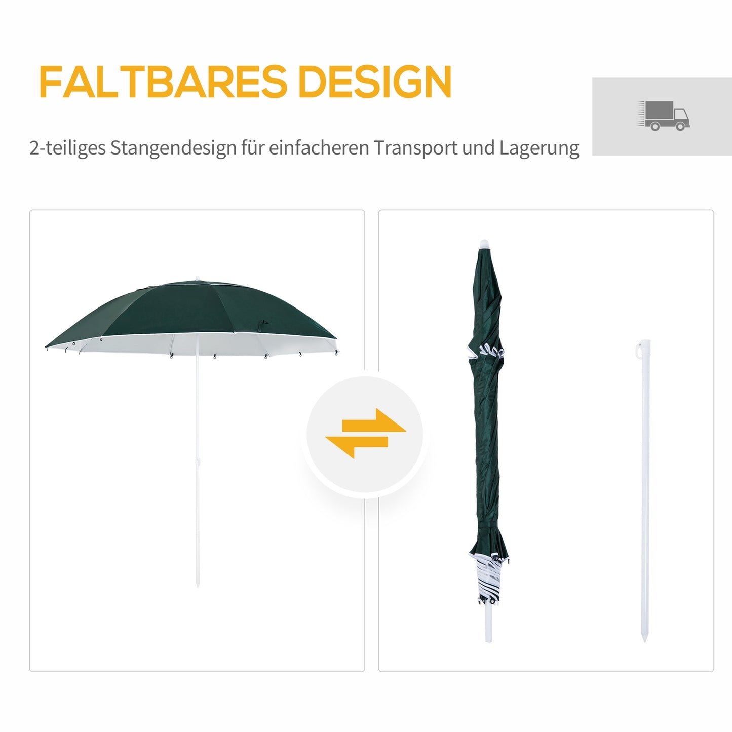 Beach umbrella & cover, windproof, dark green, 210cm