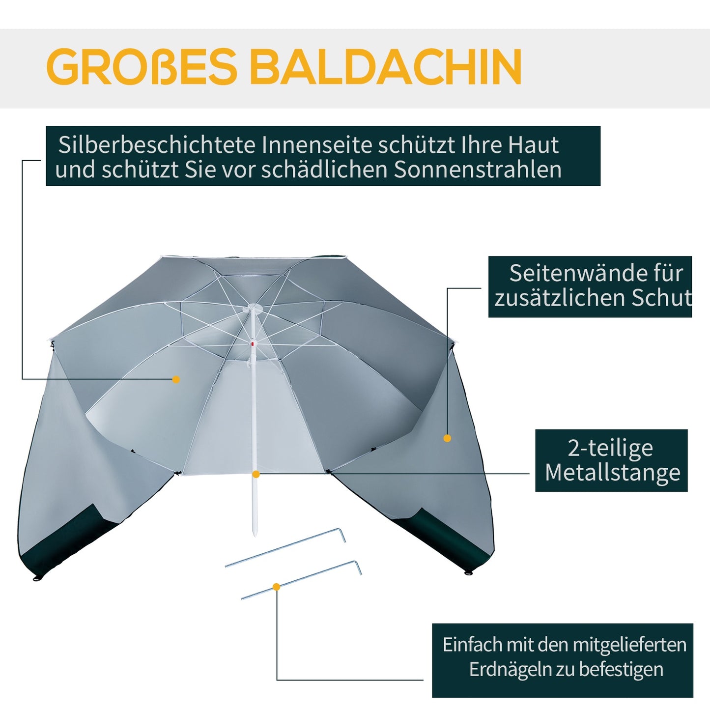Beach umbrella & cover, windproof, dark green, 210cm