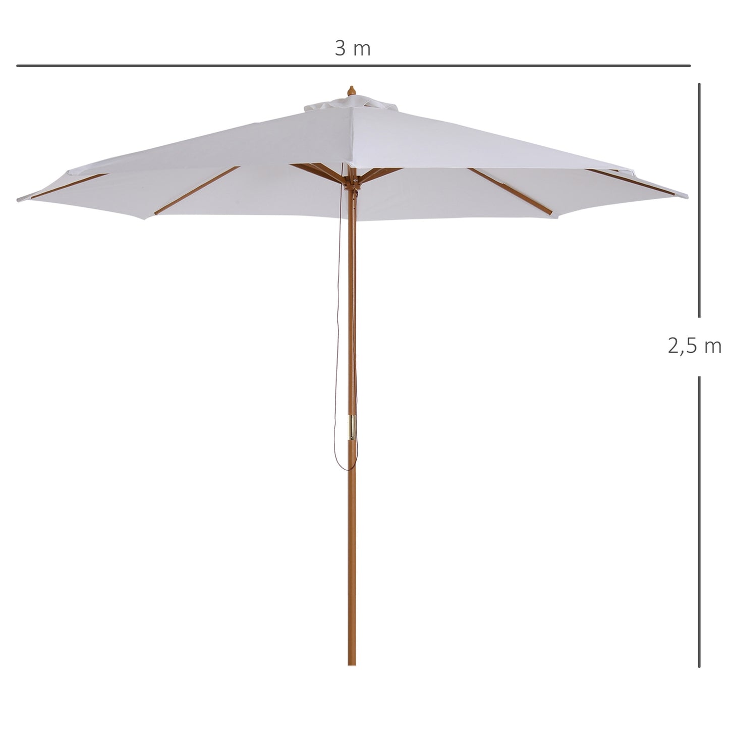 Garden Parasol 300 Cm, Bamboo Frame, Cream White