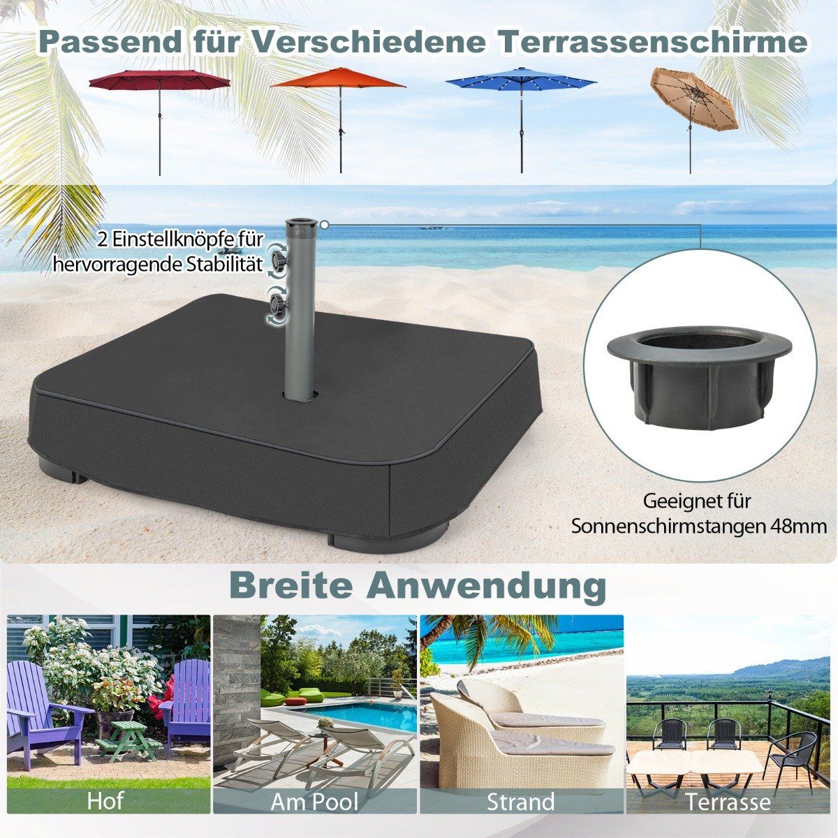 Parasol base with sandbags (90 kg capacity) 73 x 73 x 41 cm Black