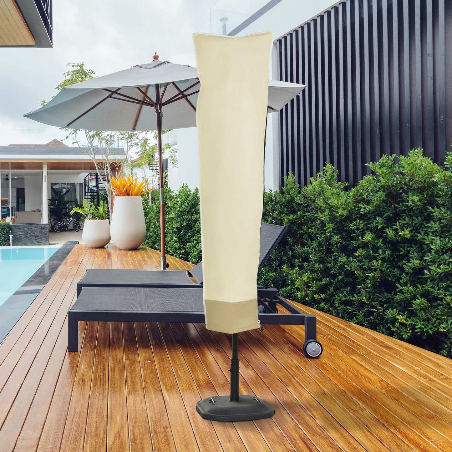 Parasol cover with zipper, durable oxford fabric, beige/coffee