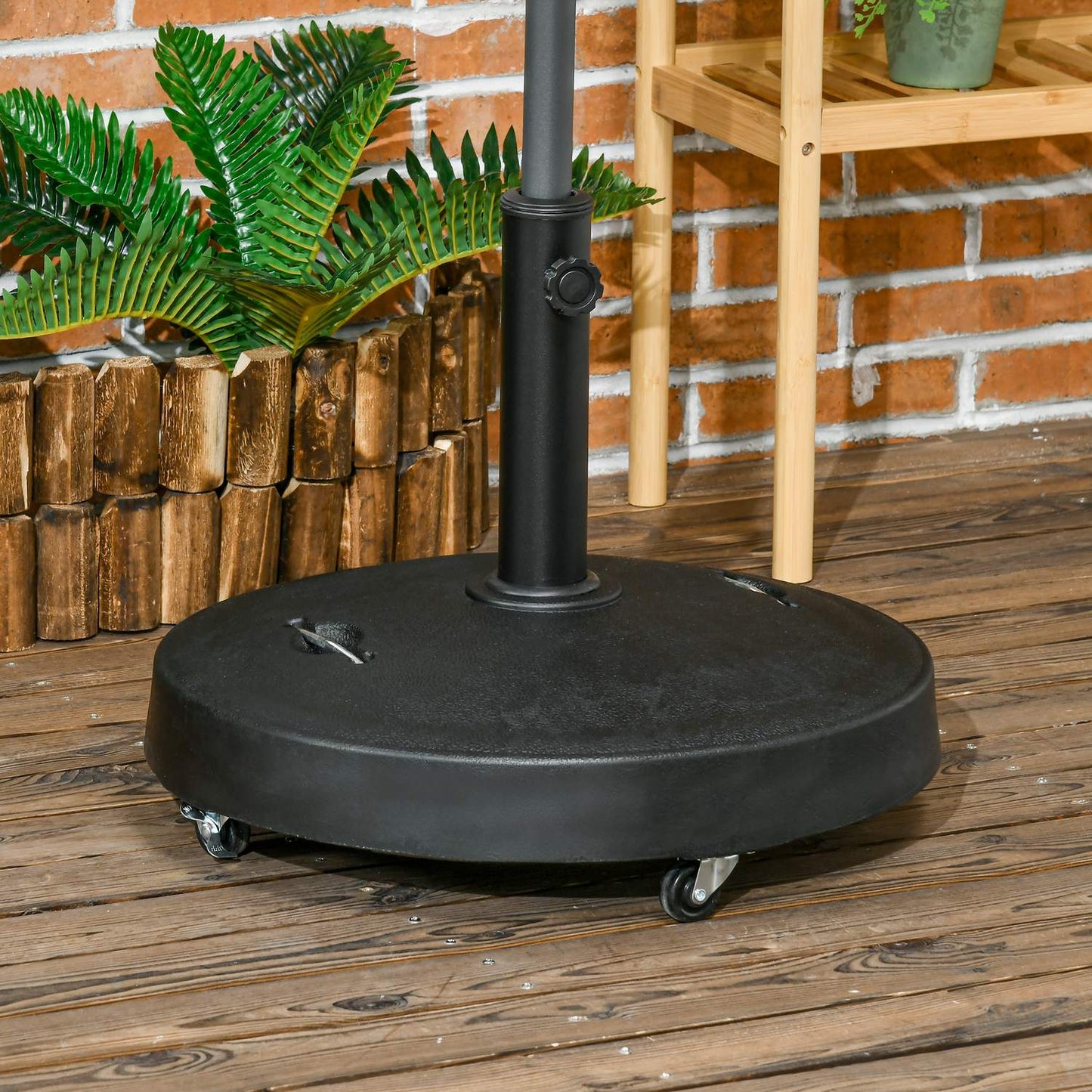 Mobile umbrella stand with wheels, 23.5 kg, black