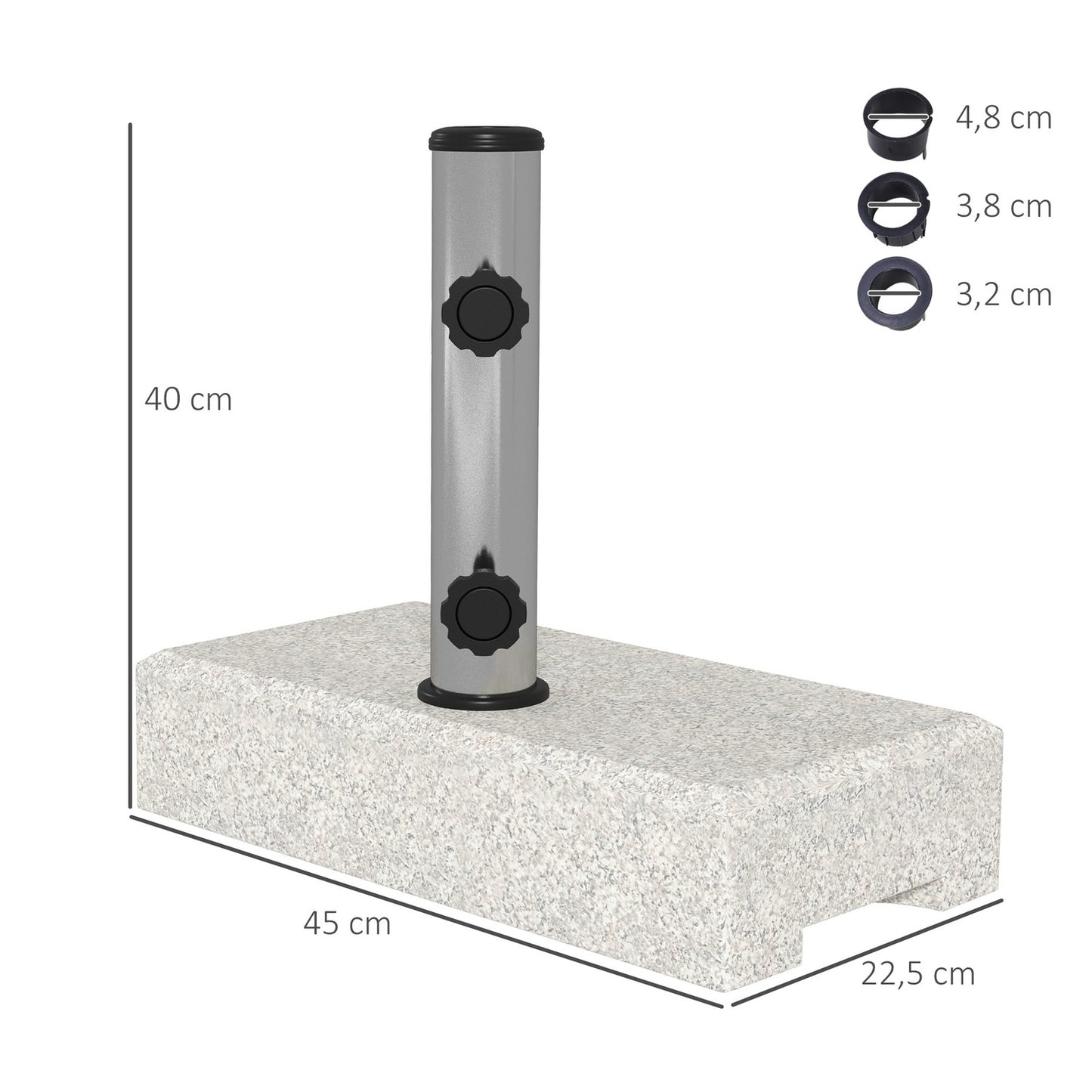 Semi-round parasol base, granite, 25 kg, fits 32-48 mm poles
