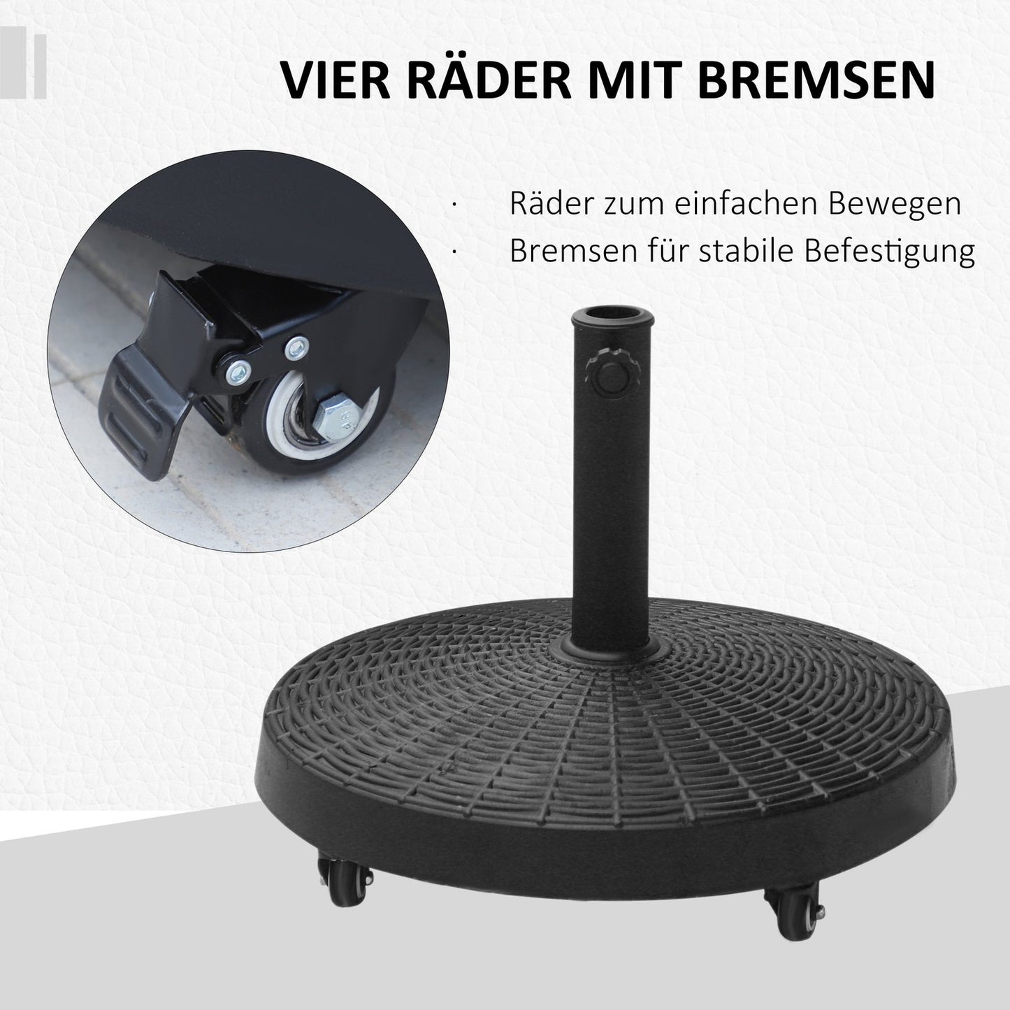 Umbrella base with wheels, Rattan look, 25 Kg, Ø38/48 mm