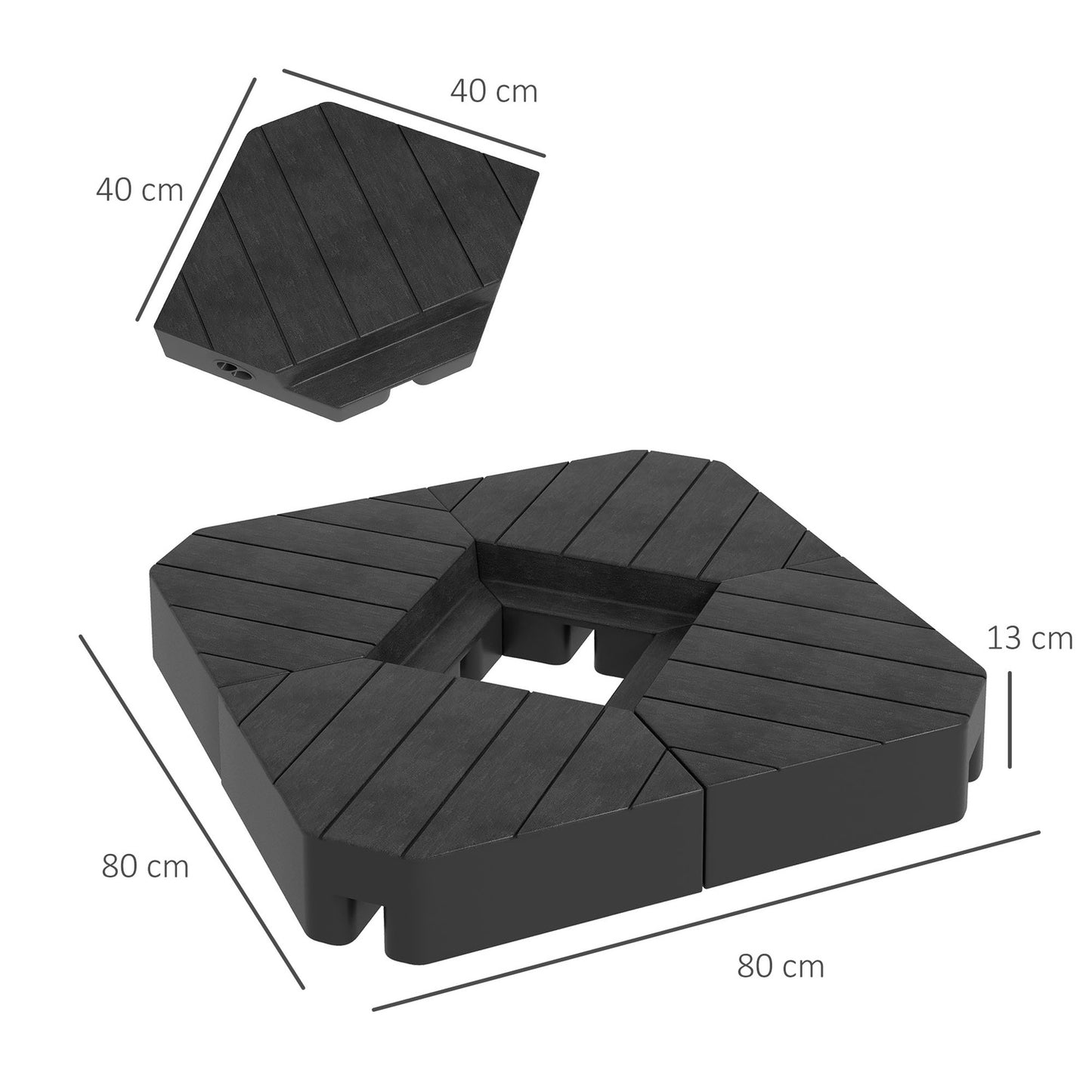 Black weights for parasol stand, 4-piece set, refillable base