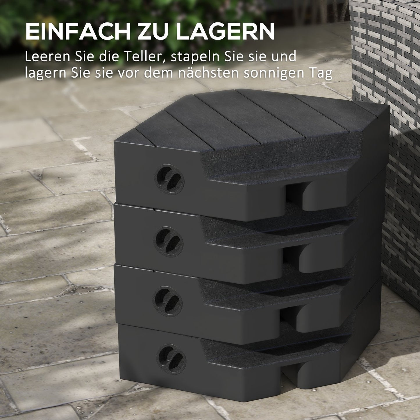 Black weights for parasol stand, 4-piece set, refillable base