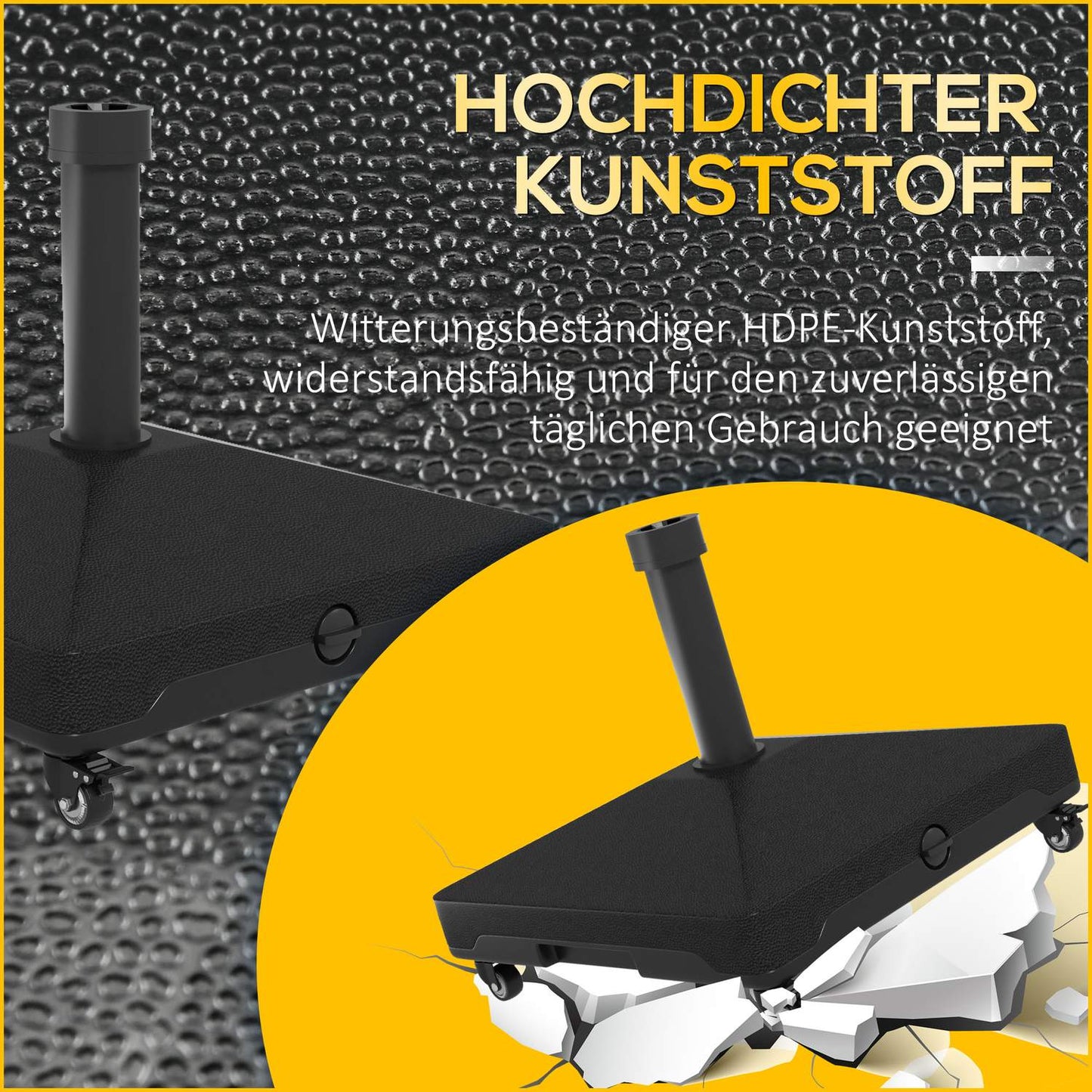 Black parasol stand with wheels, 21kg Capacity, Fits 24-38mm