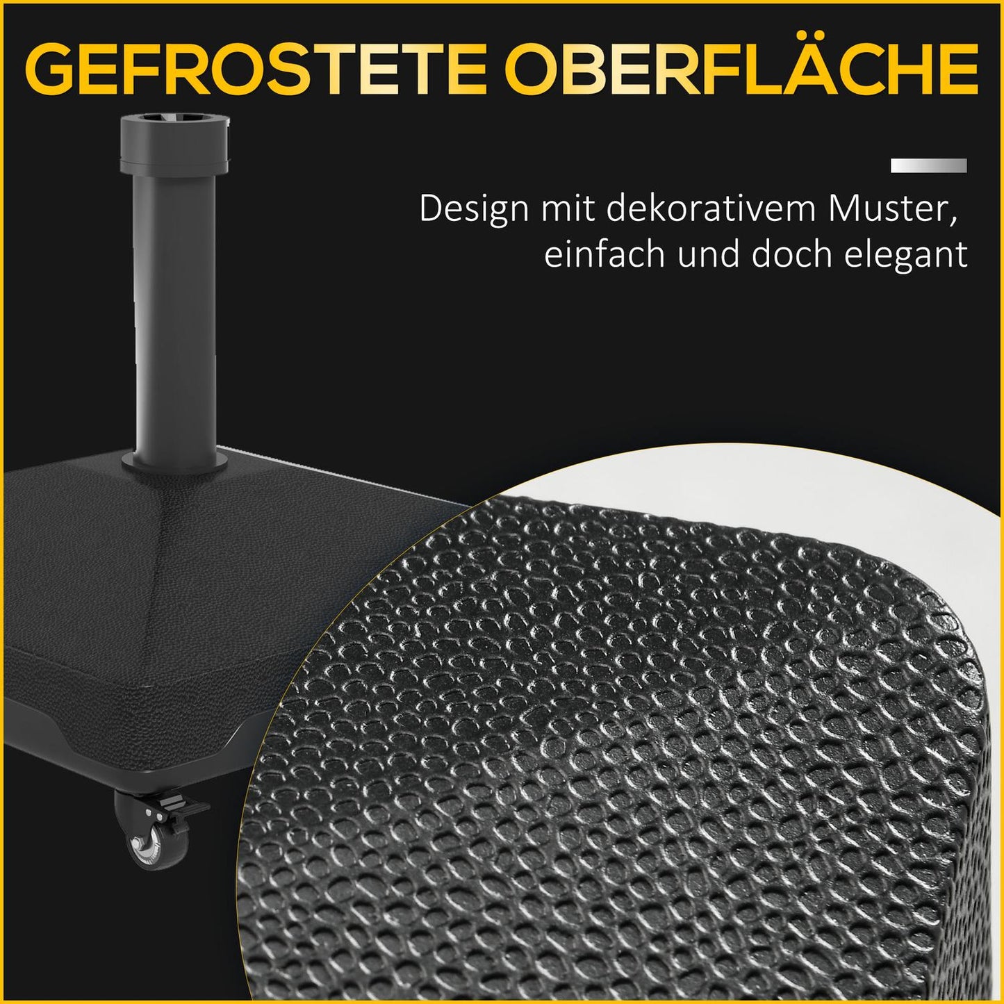 Black parasol stand with wheels, 21kg Capacity, Fits 24-38mm
