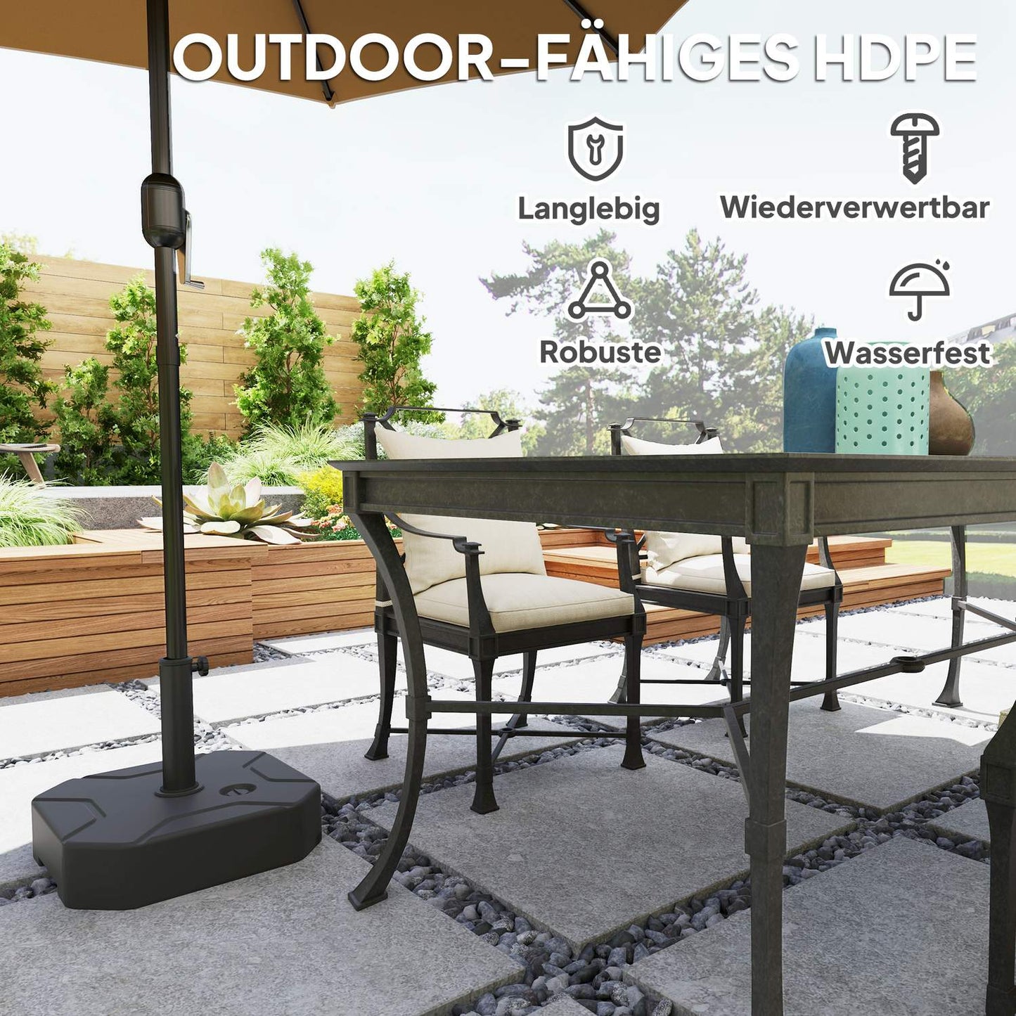 Square umbrella stand, 25 kg refillable base, 38/48 mm tube