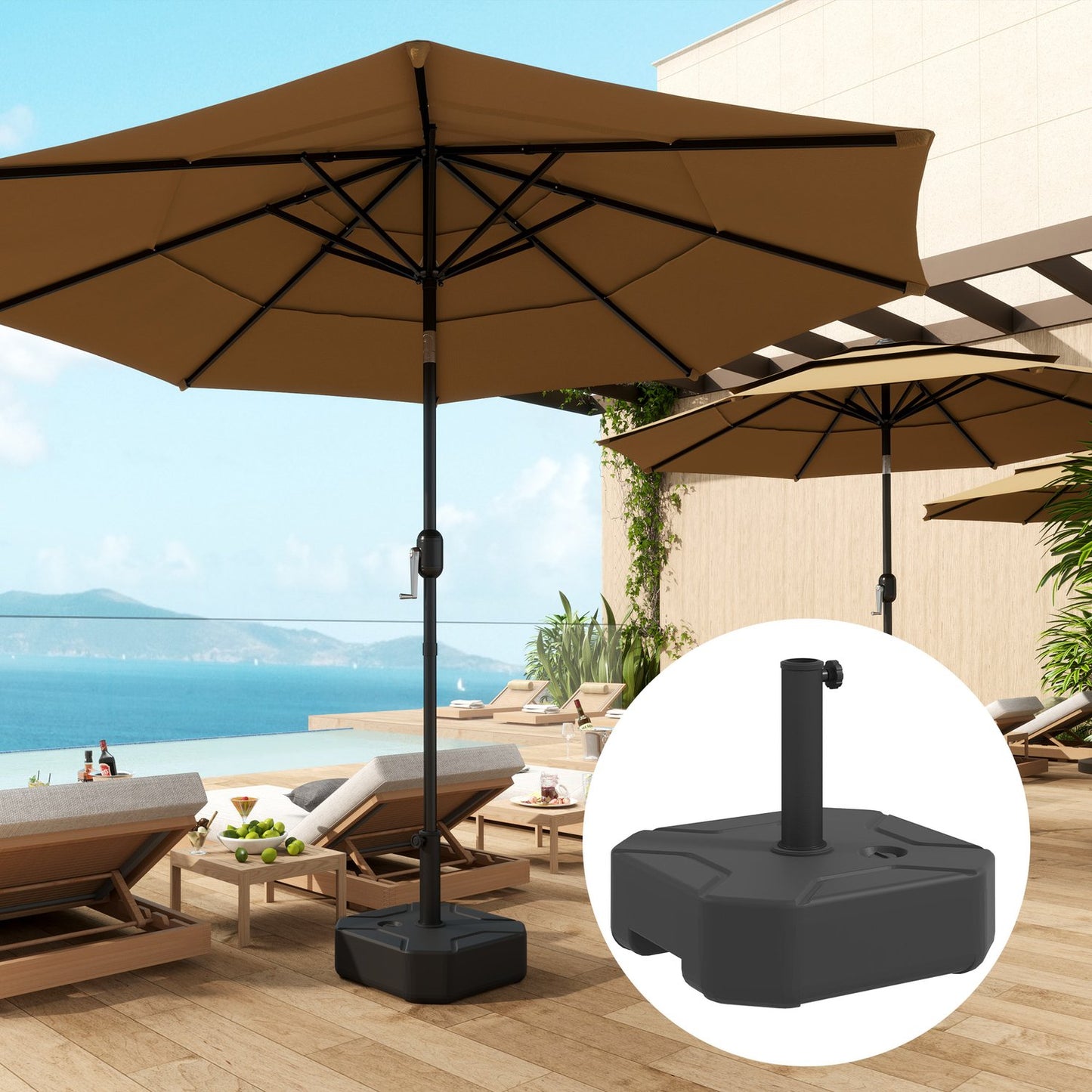 Square umbrella stand, 25 kg refillable base, 38/48 mm tube