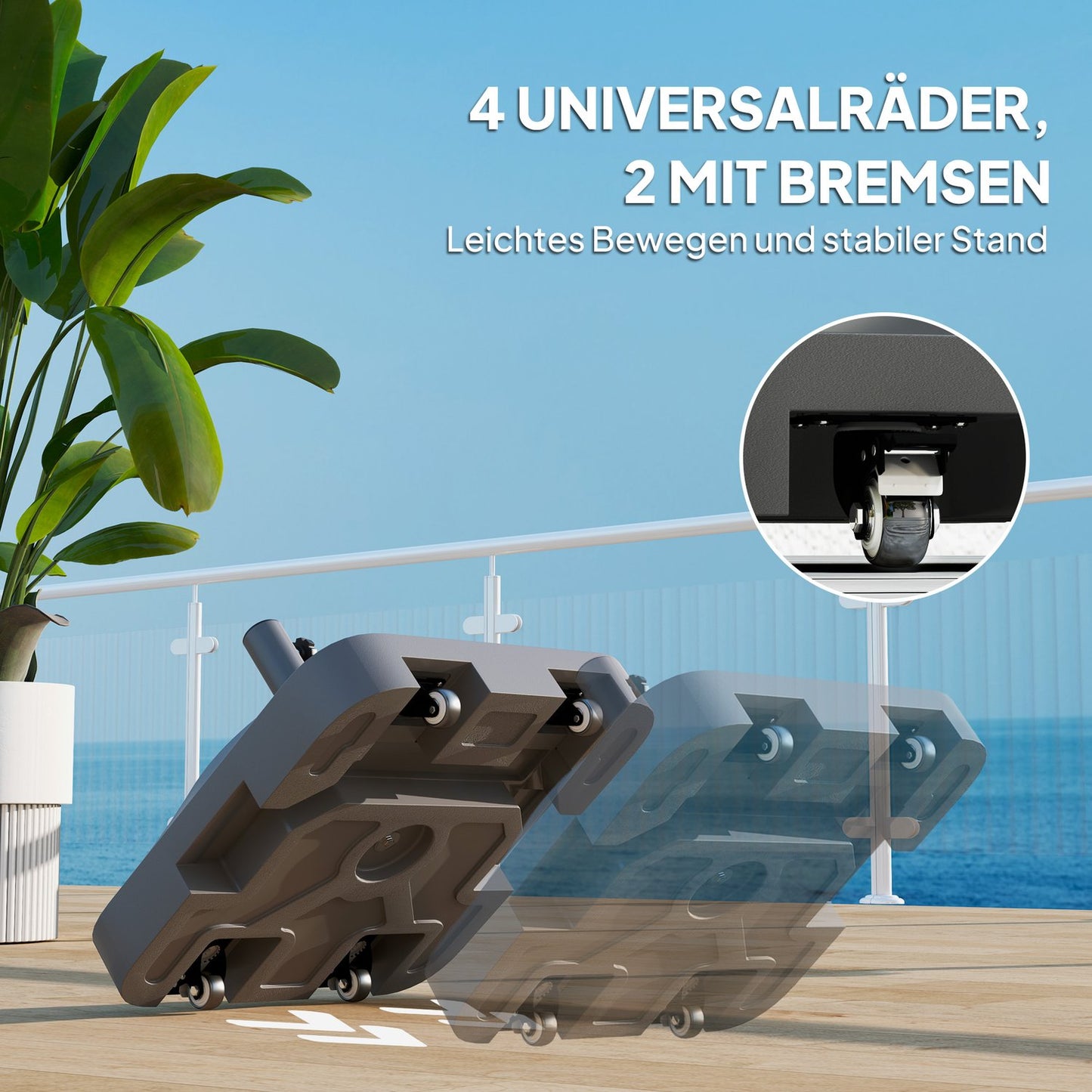 Parasol stand with wheels - square, 25 kg, black