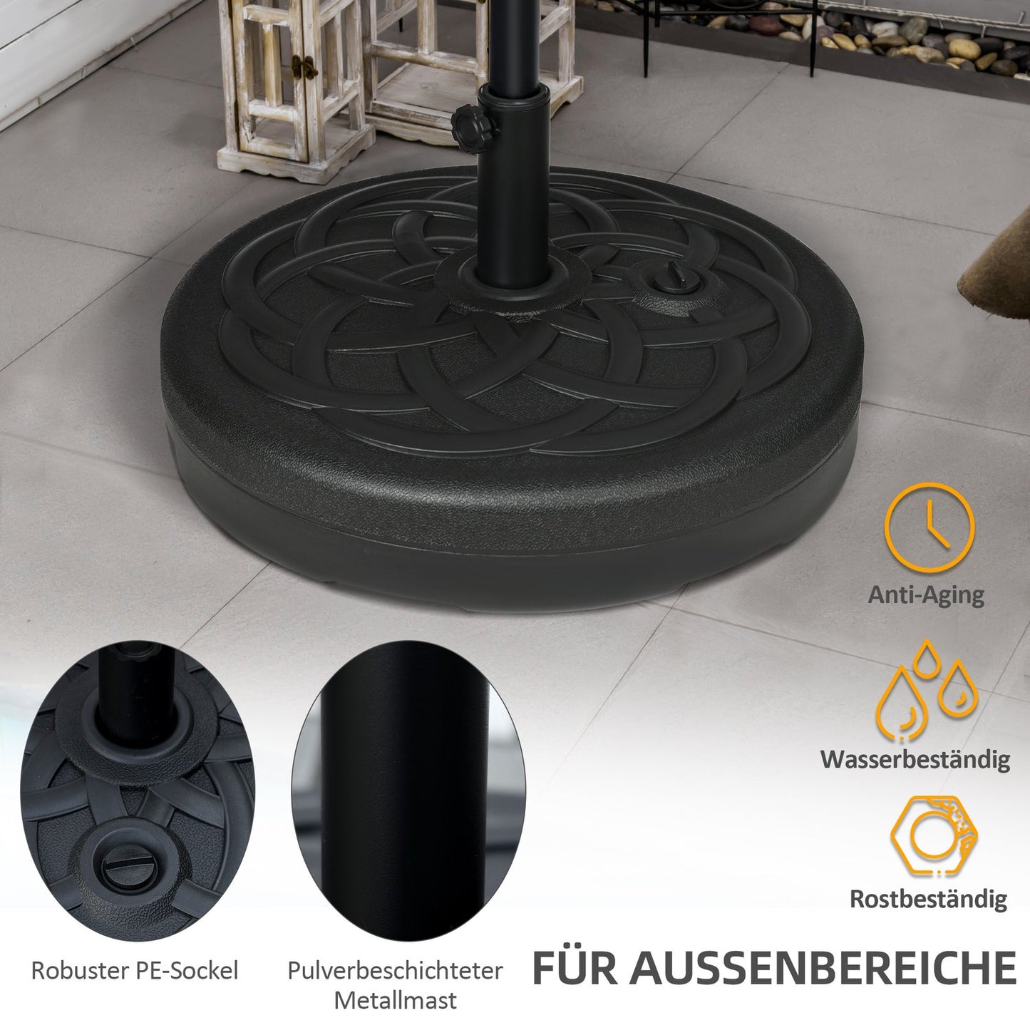 Parasol stand for balcony & garden - 35 kg, round, black