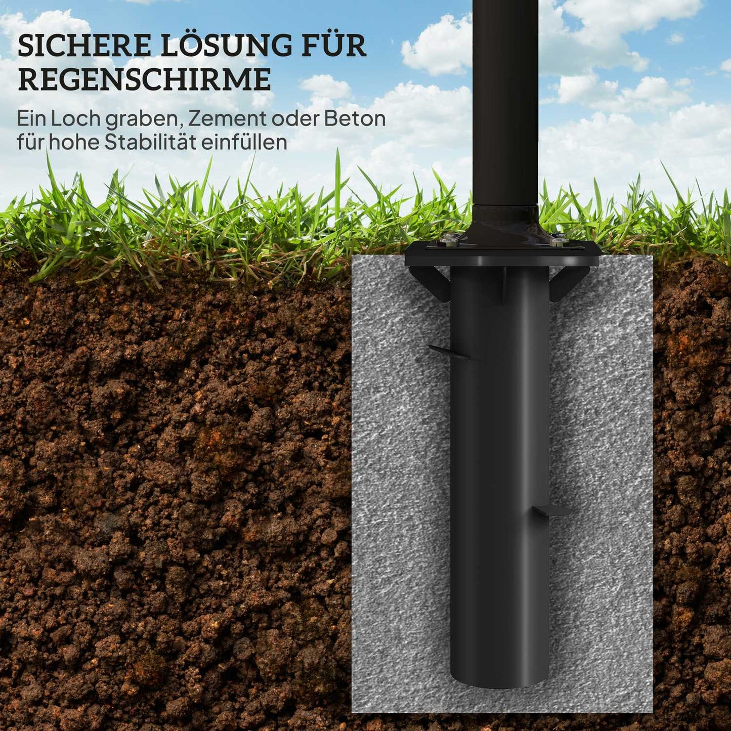 Concrete Cantilever umbrella stand, square, dark grey