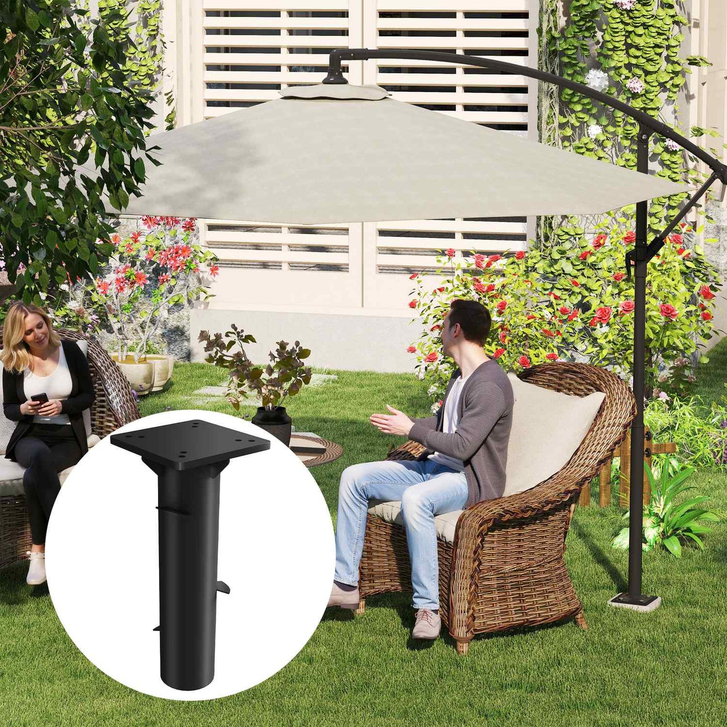 Concrete Cantilever umbrella stand, square, dark grey