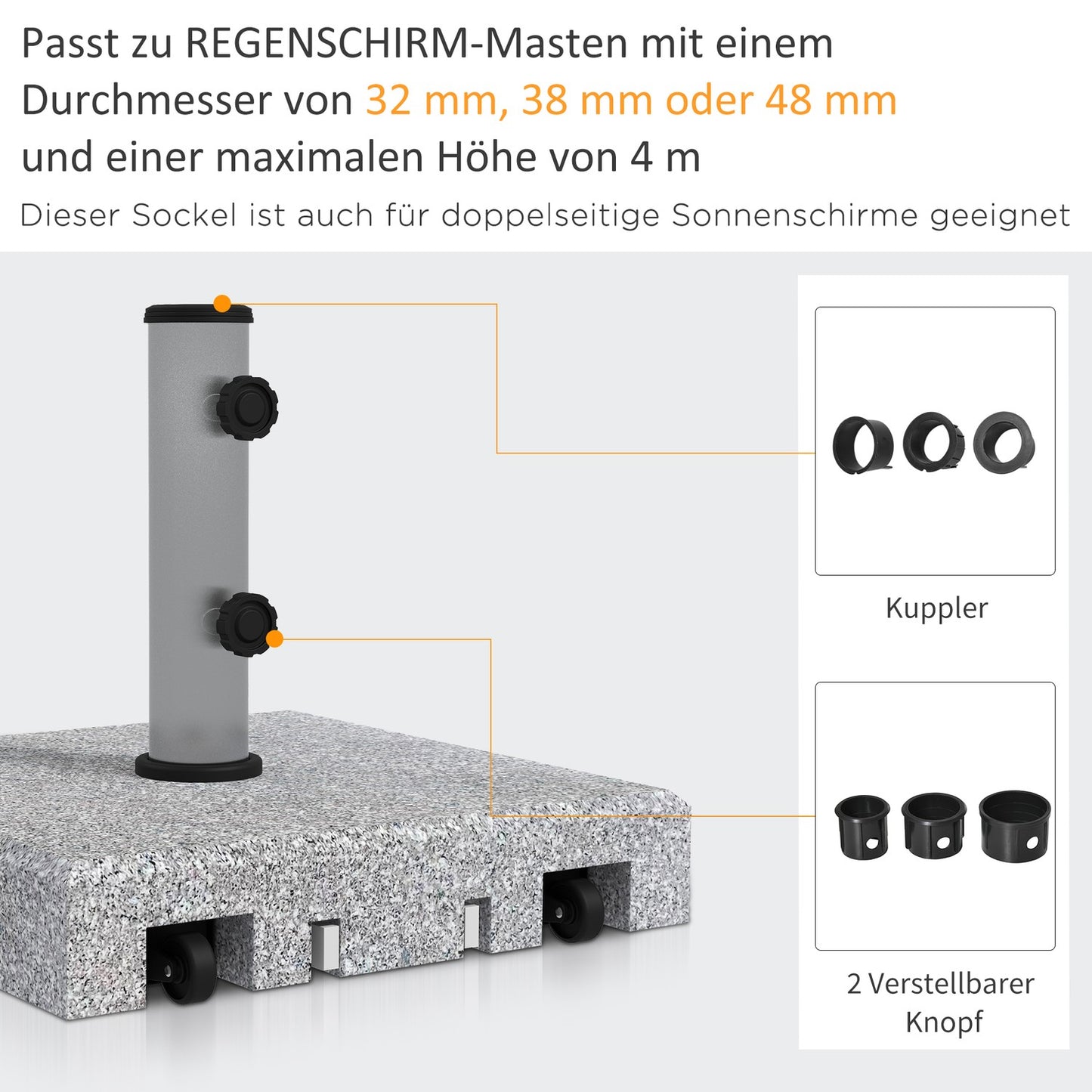 Granite Parasol Base, 28kg with wheels - Fits Ø32-48mm post